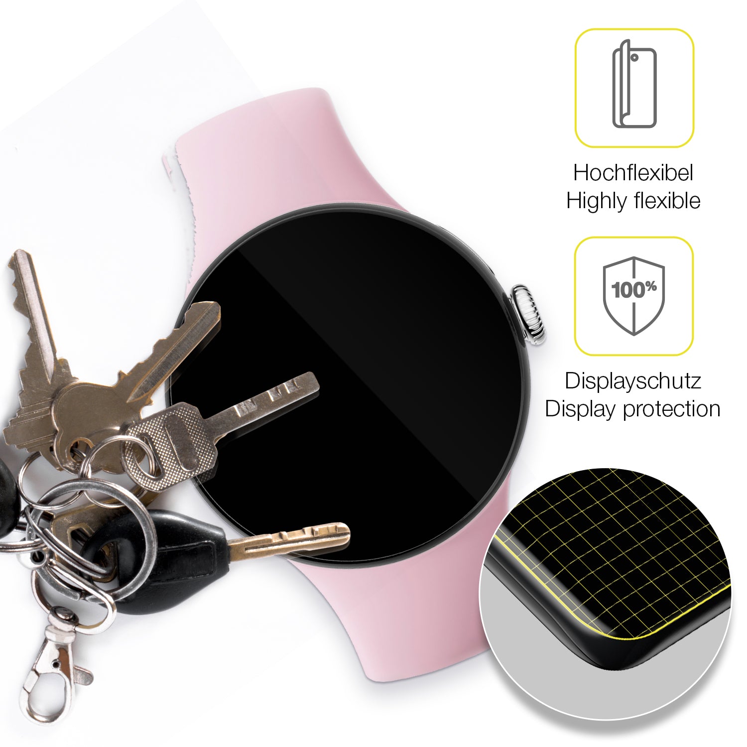 dipos Displayschutz für Google Pixel Watch 3 45mm, transparente Oberfläche, geringe Dicke und perfekte Passform