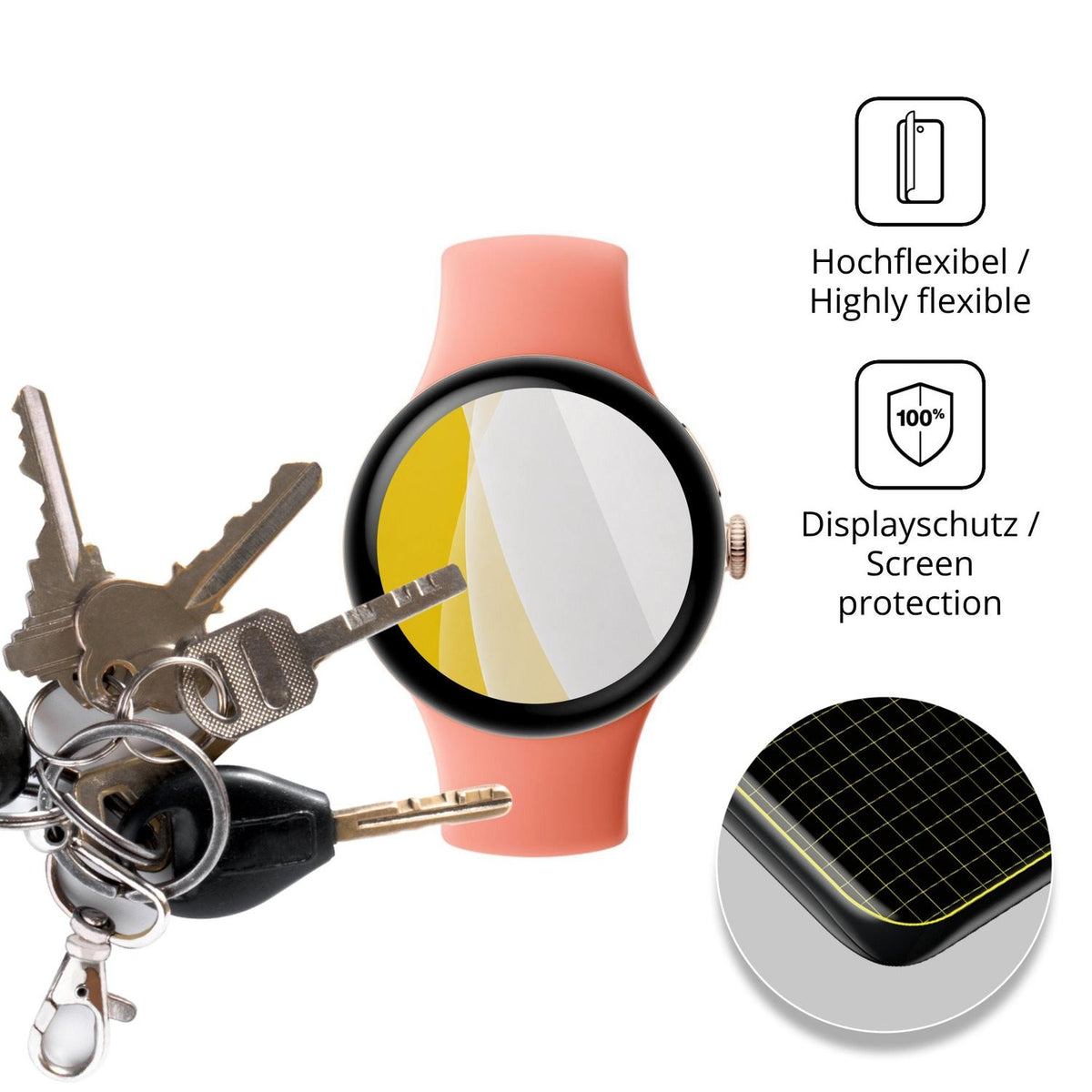 dipos Displayschutz für Google Pixel Watch 5 41mm, transparente Oberfläche, geringe Dicke und perfekte Passform