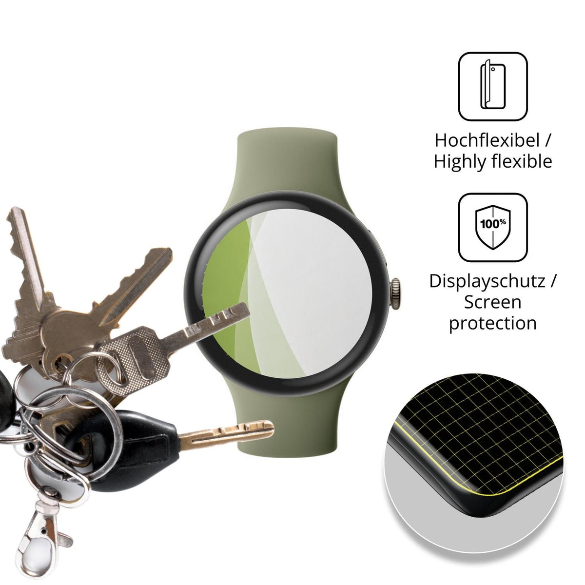 dipos Displayschutz für Google Pixel Watch 5 45mm, transparente Oberfläche, perfekte Passform auch für die Rundungen