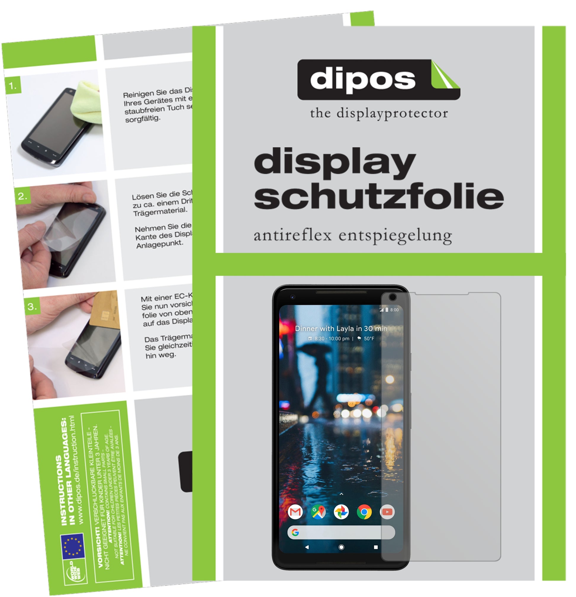 Mattes Panzerglas: Entspiegelte, dünne Folie, Fingerabdruckresistenz und Bildschirmschutz für Google-Pixel 2 XL