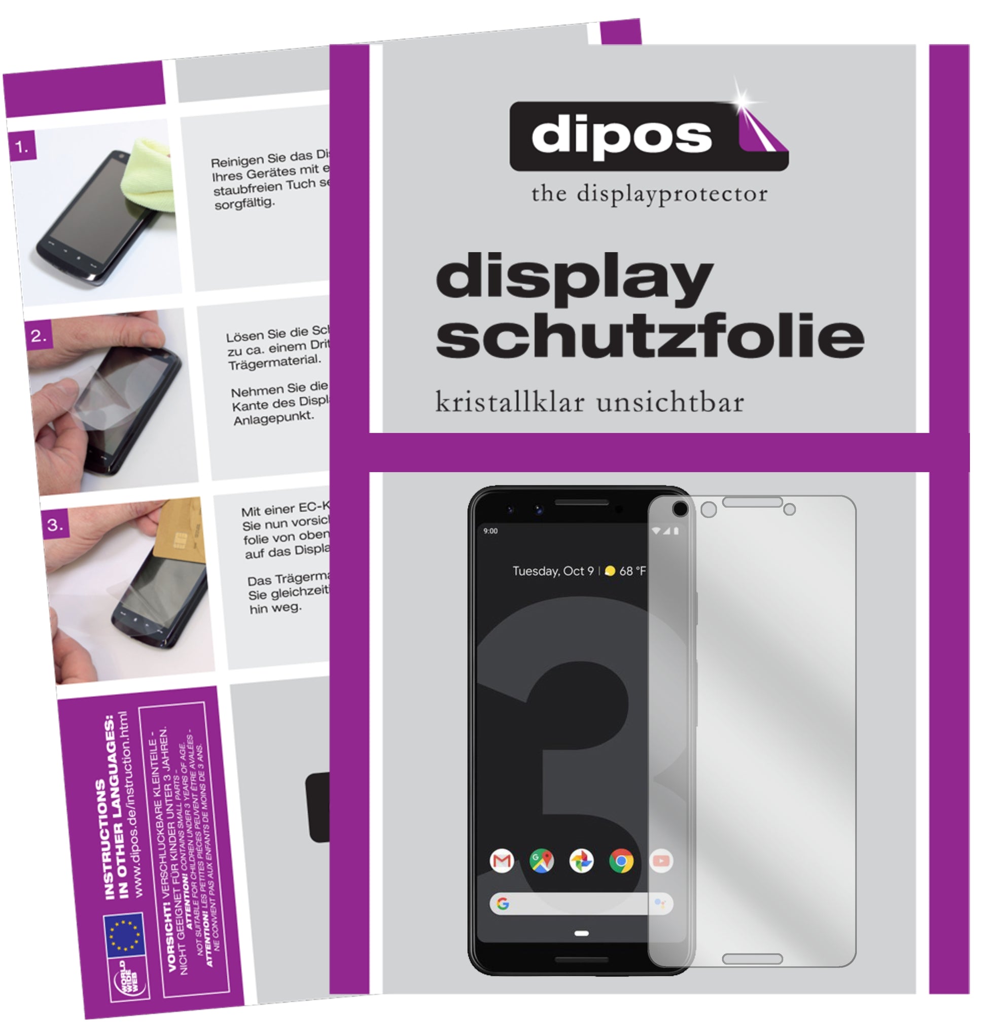 Kristallklare, dünne Schutzfolie: Kratzfest & passgenau für Google-Pixel 3