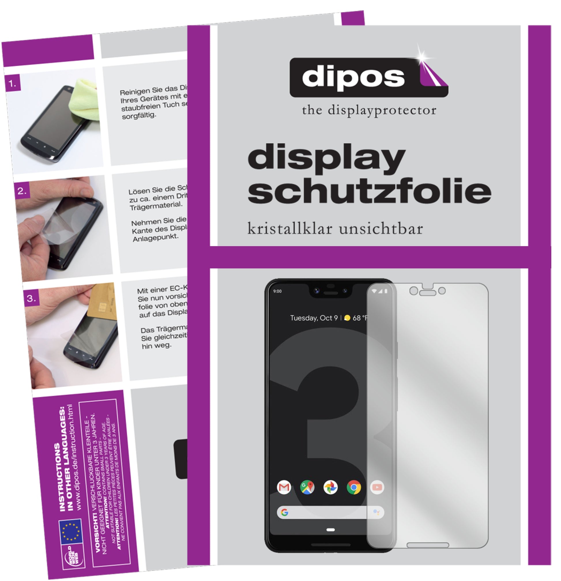 Kristallklare, dünne Schutzfolie: Kratzfest & passgenau für Google-Pixel 3 XL