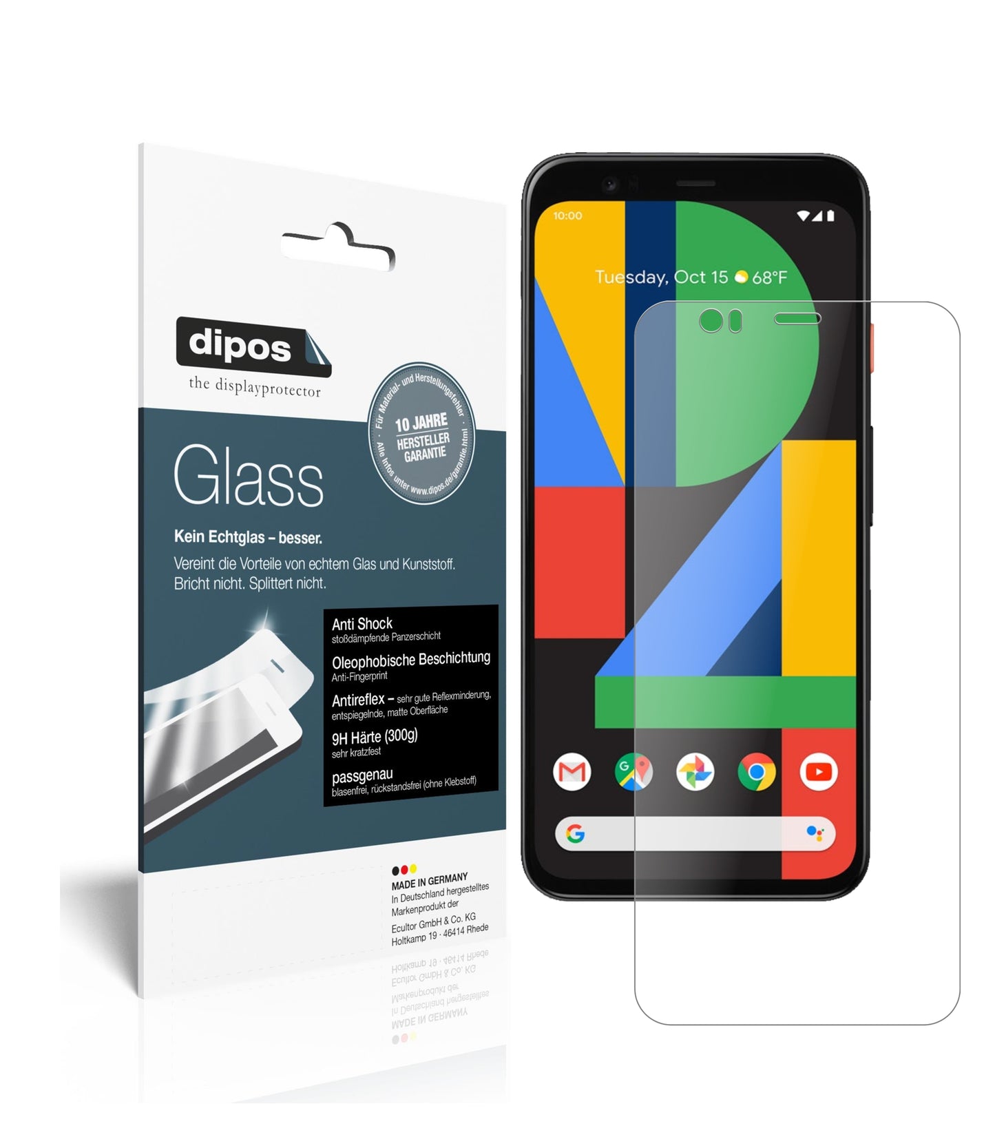Matte Displayschutzfolie von dipos passend für Google Pixel 4, 9H kratzfest und blasenfrei montiert