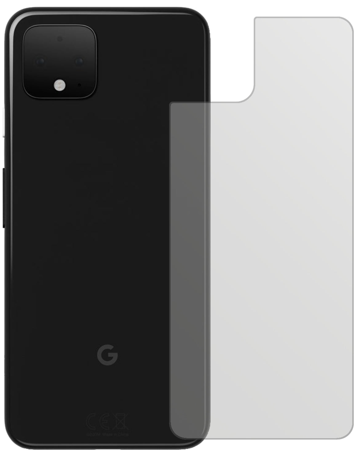 GooglePixel 4 Rückseite mit aufgebrachter dipos Displayschutzfolie, die lästige Fingerabdrücke minimiert