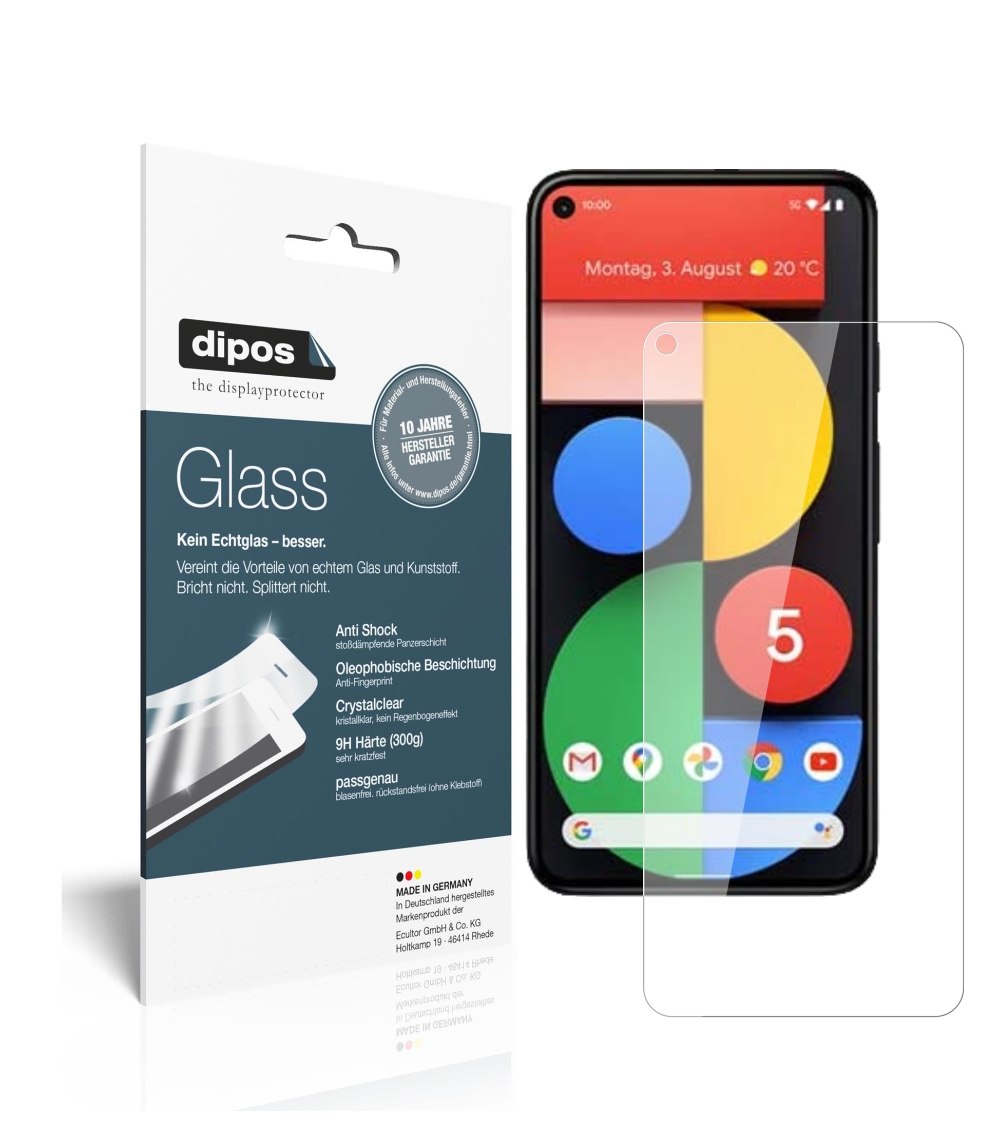 Klare Displayschutzfolie von dipos passend für Google Pixel 5, 9H kratzfest und blasenfrei montiert