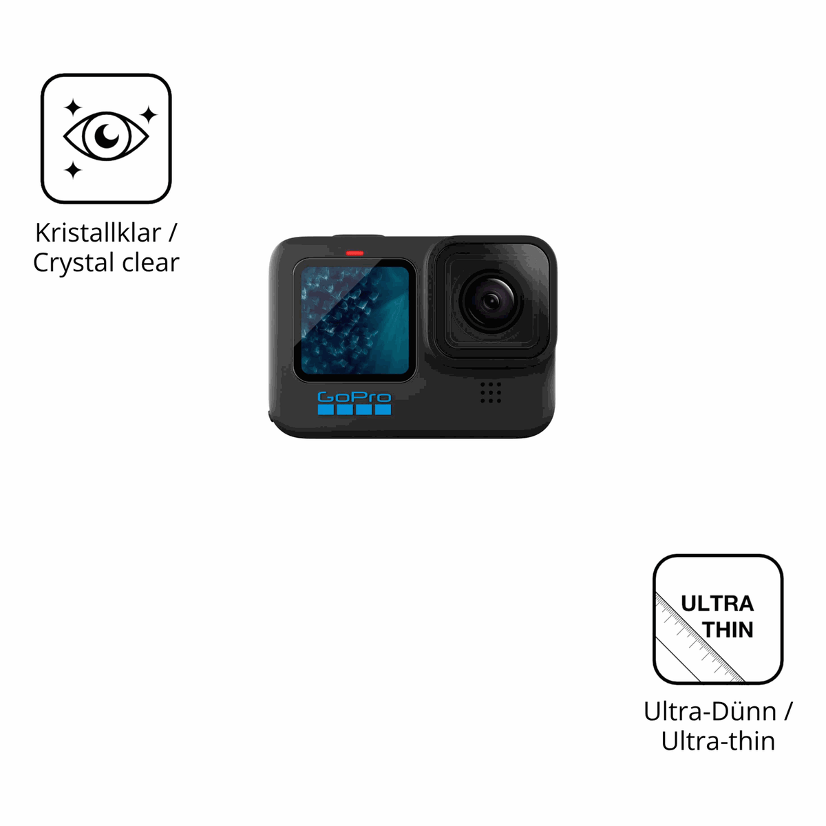 Dünne und klare Folie passend zugeschnitten für goprohero 11