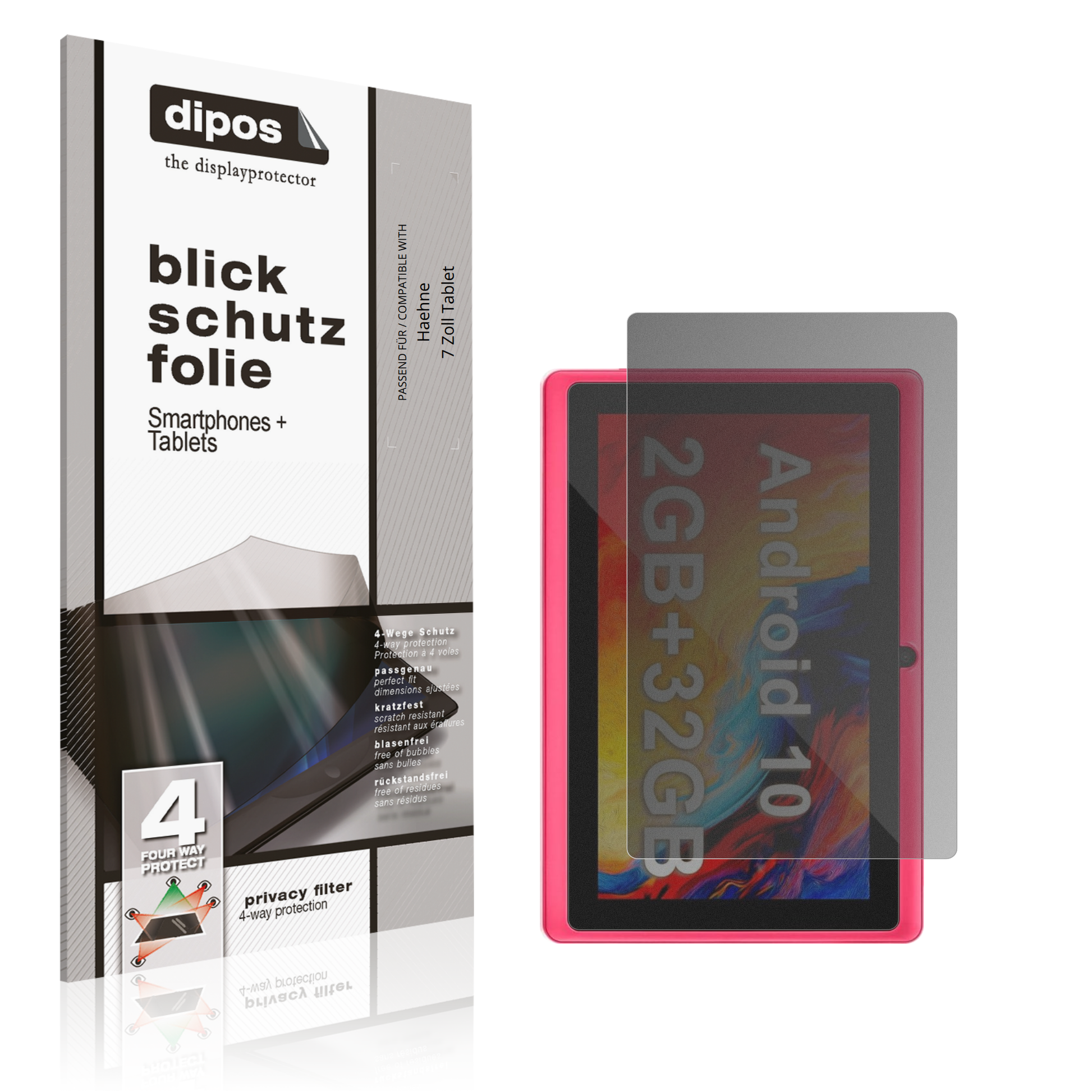 Blickschutzfolie von dipos passend für Haehne 7 Zoll Tablet, präziser Zuschnitt und blasenfrei montiert