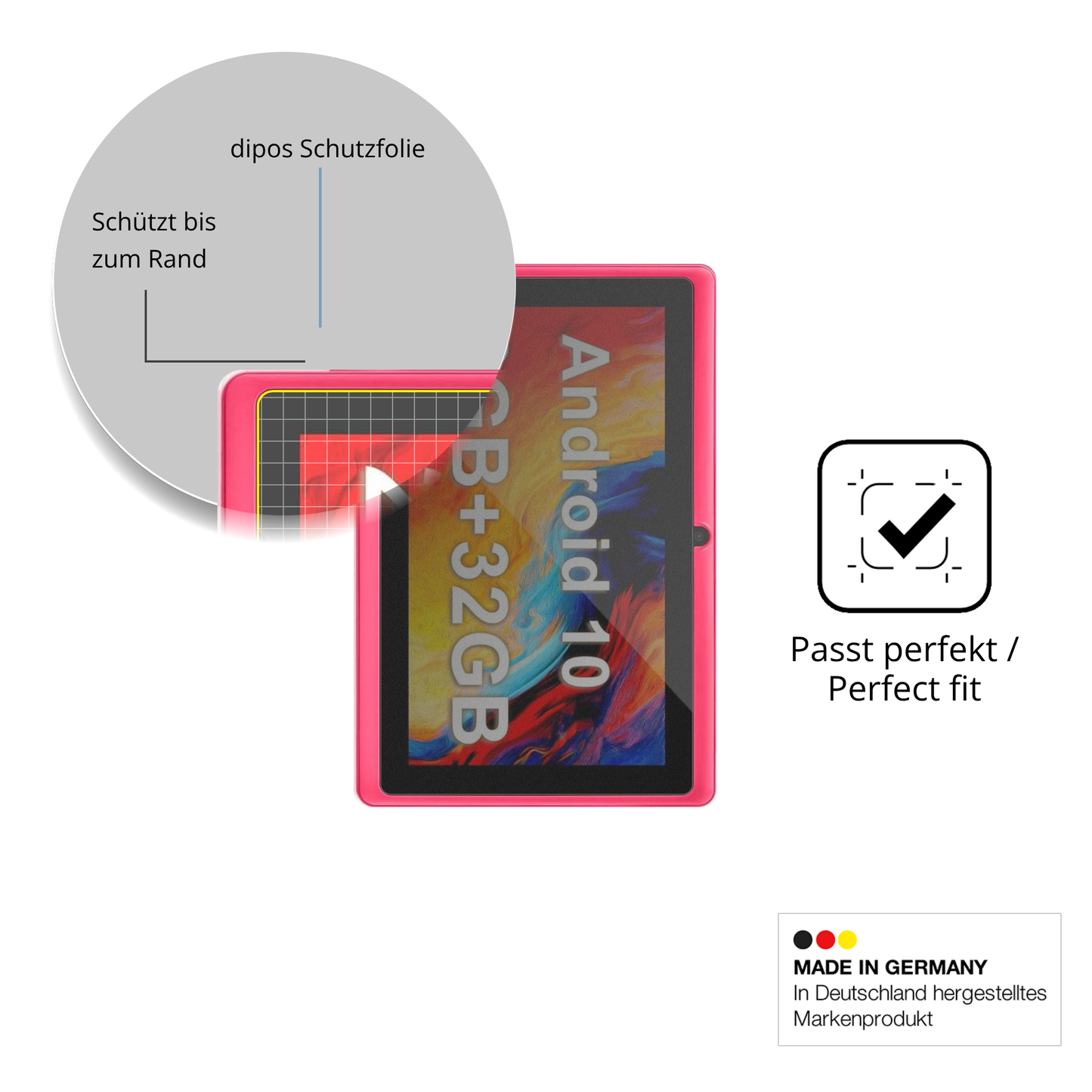 Schutz gegen Kratzer auf dem Haehne 7 Zoll Tablet Glas durch Schlüssel oder Ähnliches