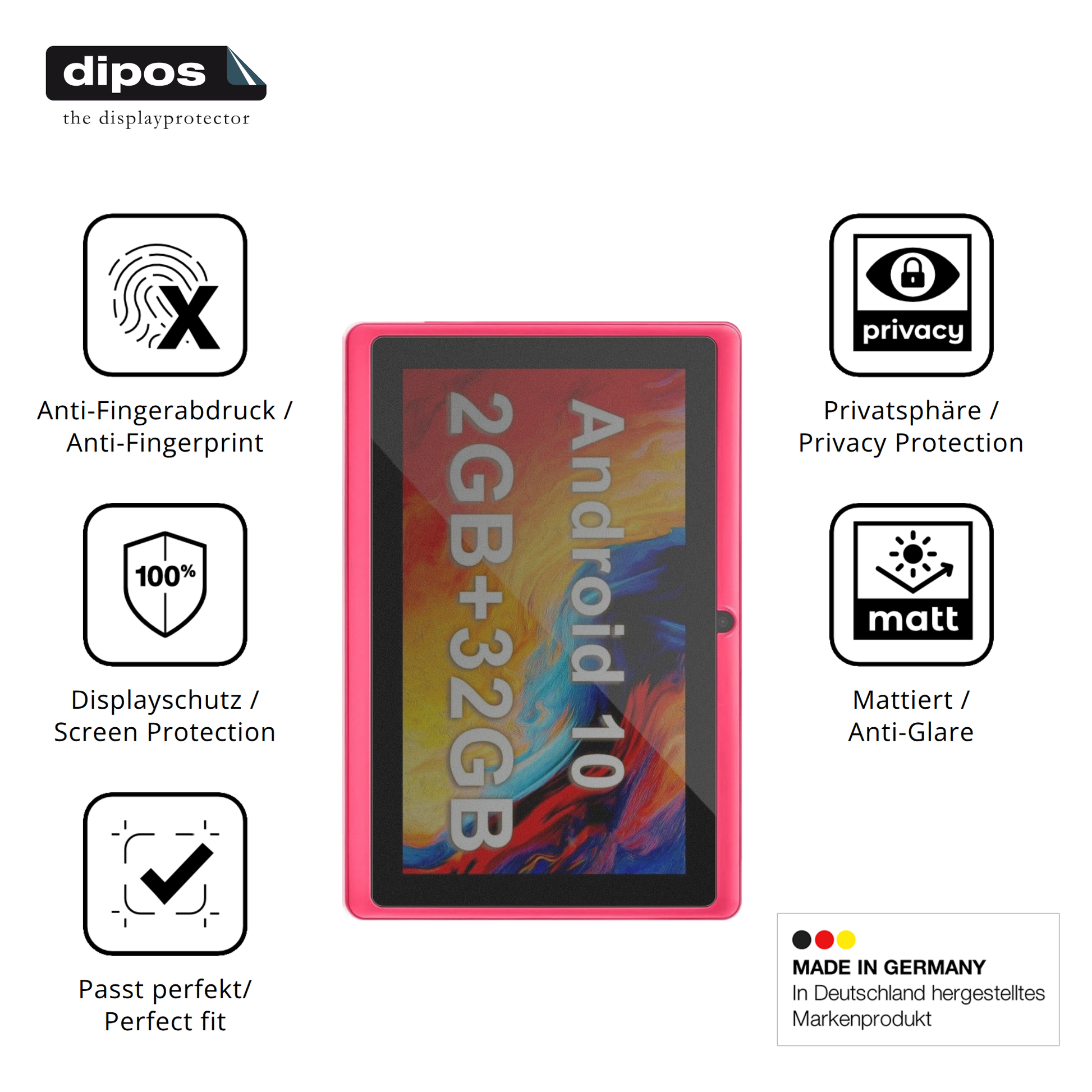 Privatsphäre-Schutz durch Sichtschutz-Folie passend zugeschnitten für Haehne 7 Zoll Tablet