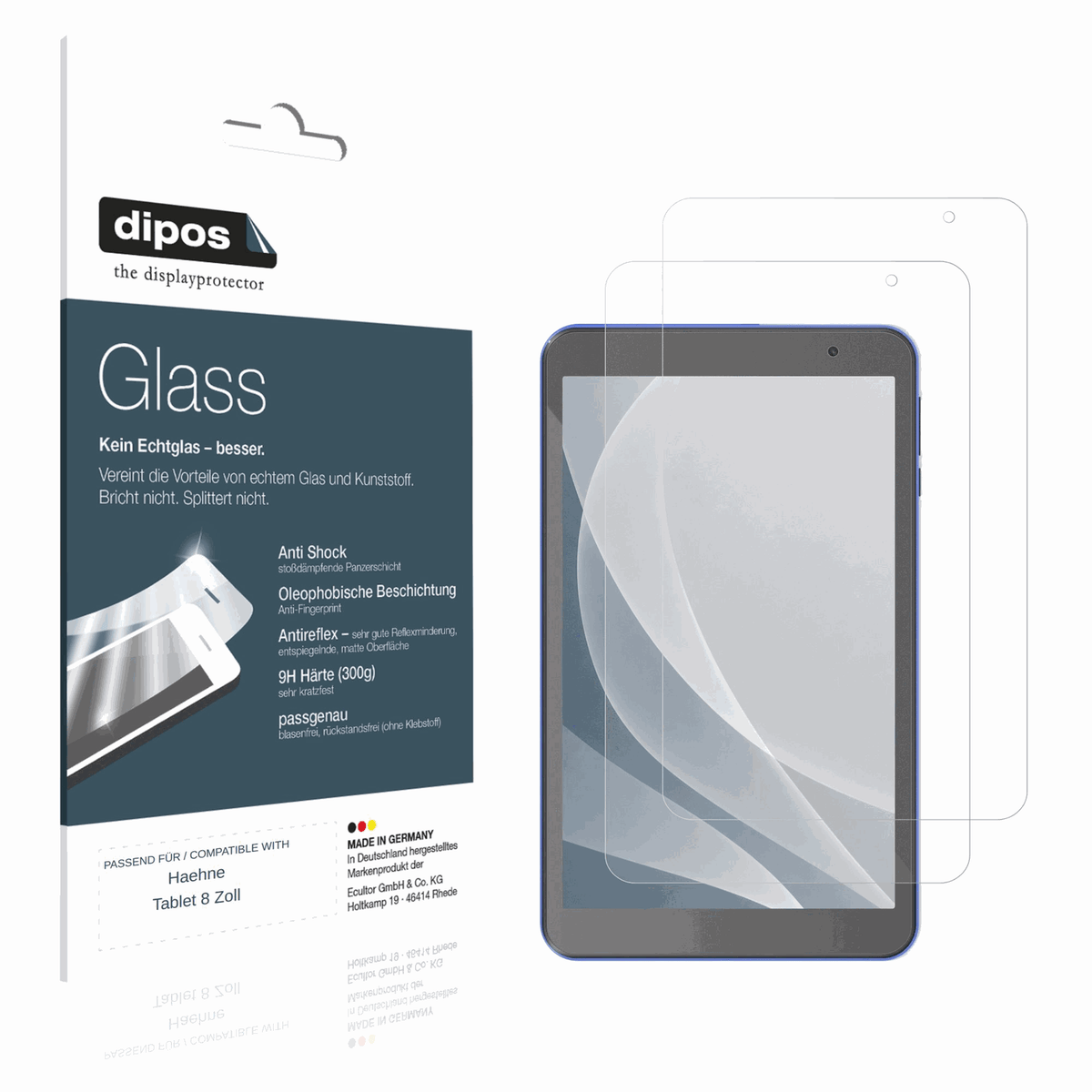 Matte Displayschutzfolie von dipos passend für Haehne Tablet 8 Zoll, 9H kratzfest und blasenfrei montiert