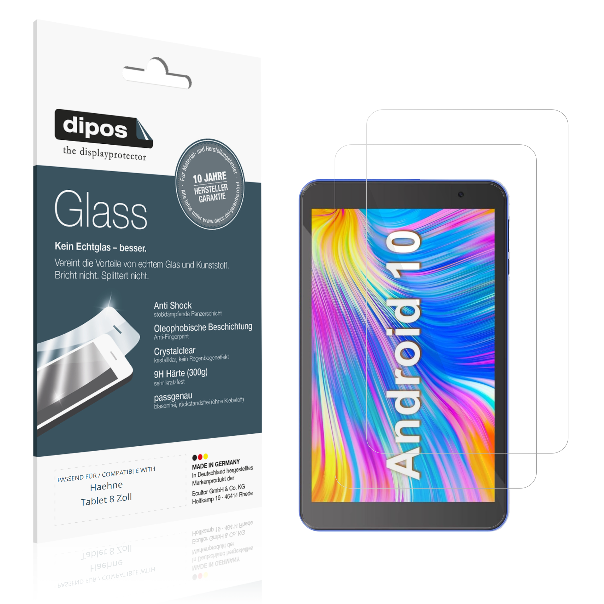 Klare Displayschutzfolie von dipos passend für Haehne Tablet 8 Zoll, 9H kratzfest und blasenfrei montiert