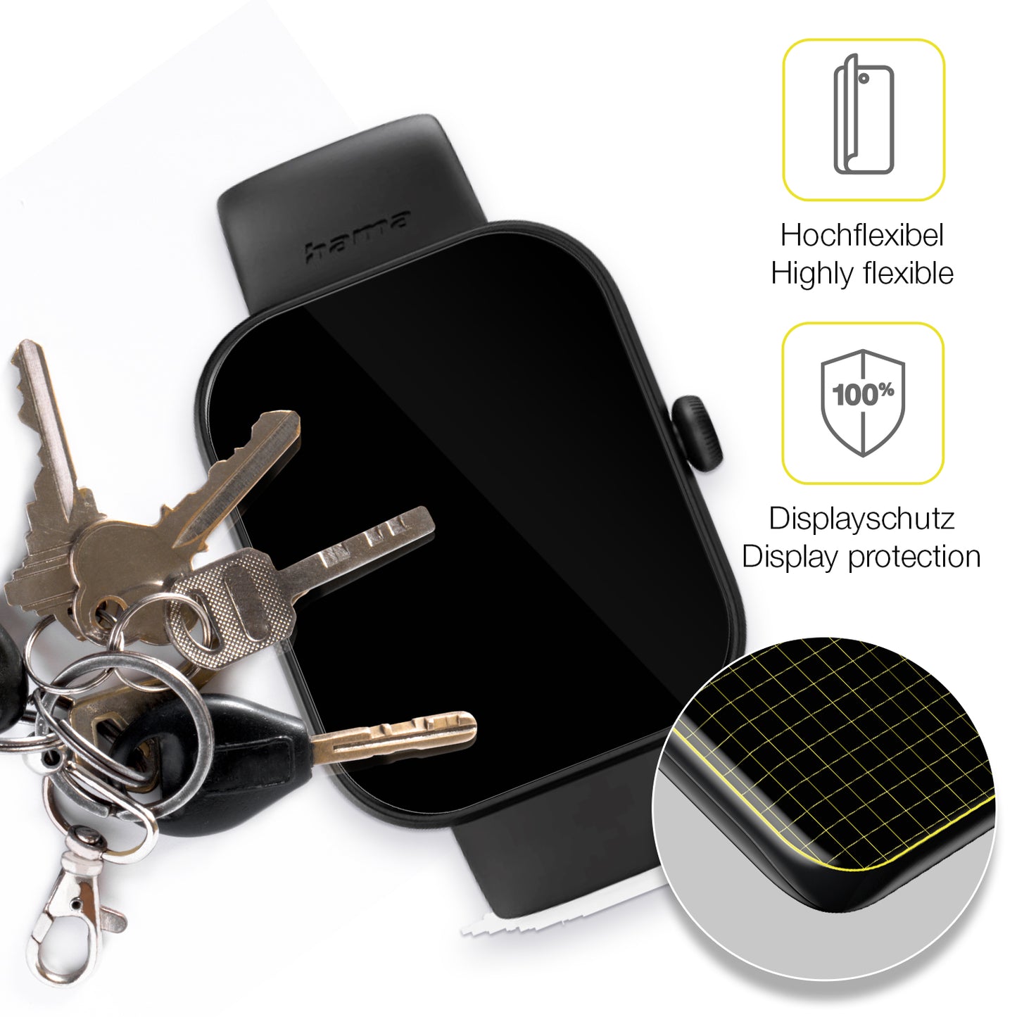 dipos Displayschutz für Hama Fit Watch 5000, transparente Oberfläche, geringe Dicke und perfekte Passform