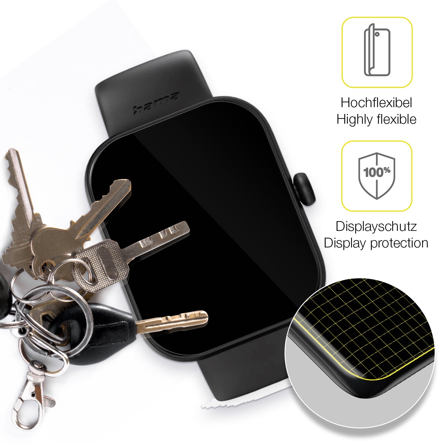 dipos Displayschutz für Hama Fit Watch 5000, transparente Oberfläche, geringe Dicke und perfekte Passform