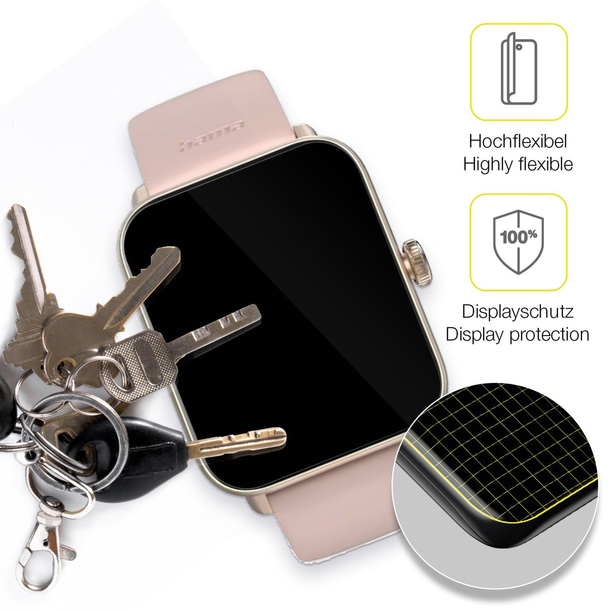 dipos Displayschutz für Hama Smartwatch 6010, transparente Oberfläche, geringe Dicke und perfekte Passform