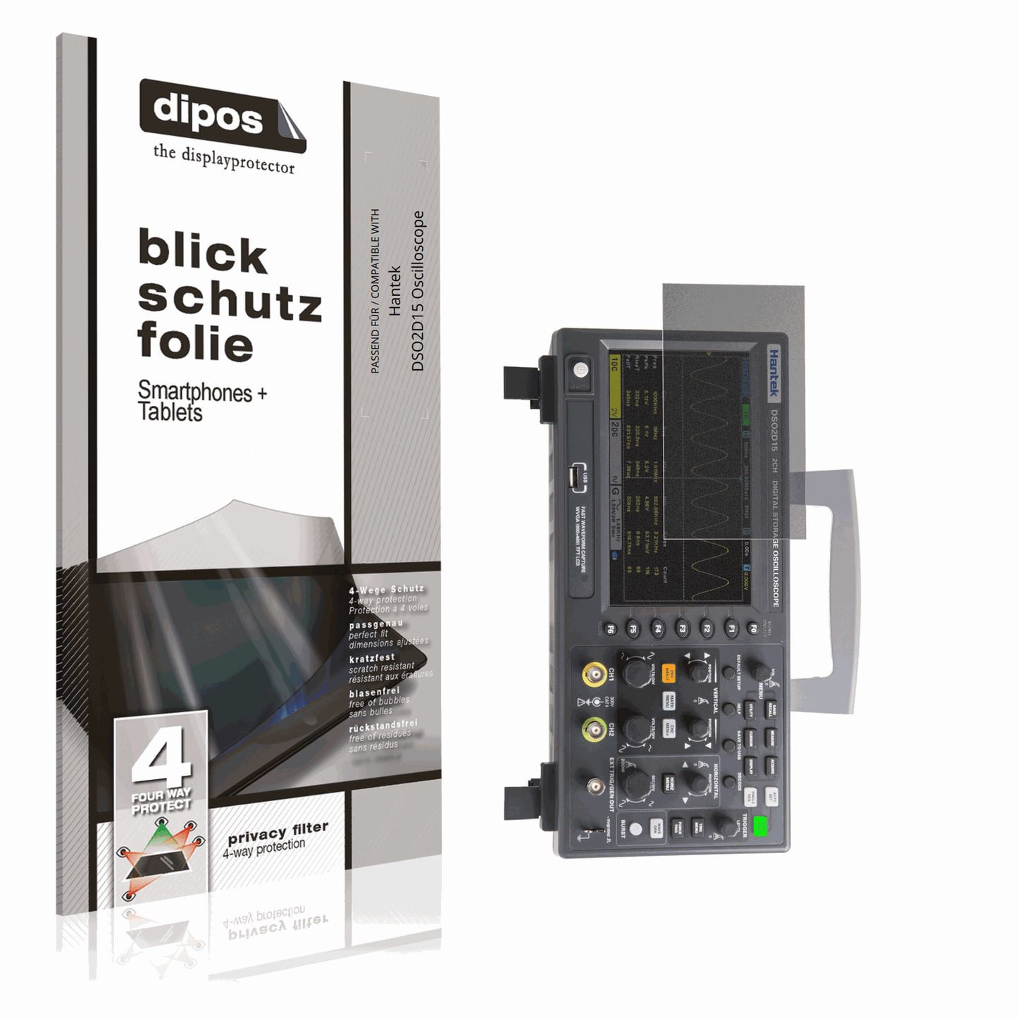 Blickschutzfolie von dipos passend für Hantek DSO2D15 Oscilloscope, präziser Zuschnitt und blasenfrei montiert