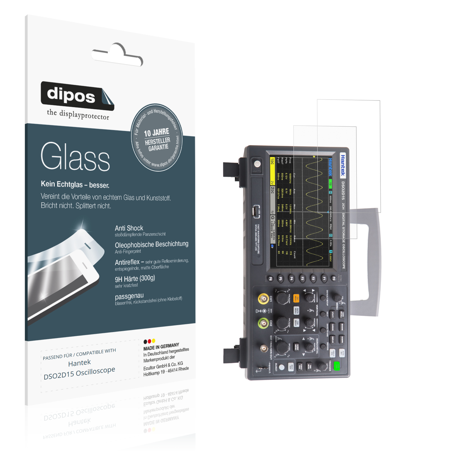 Matte Displayschutzfolie von dipos passend für Hantek DSO2D15 Oscilloscope, 9H kratzfest und blasenfrei montiert