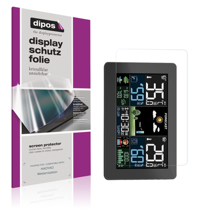 Klare Displayschutzfolie von dipos passend für HAOYAO Wetterstation, präziser Zuschnitt und blasenfrei montiert