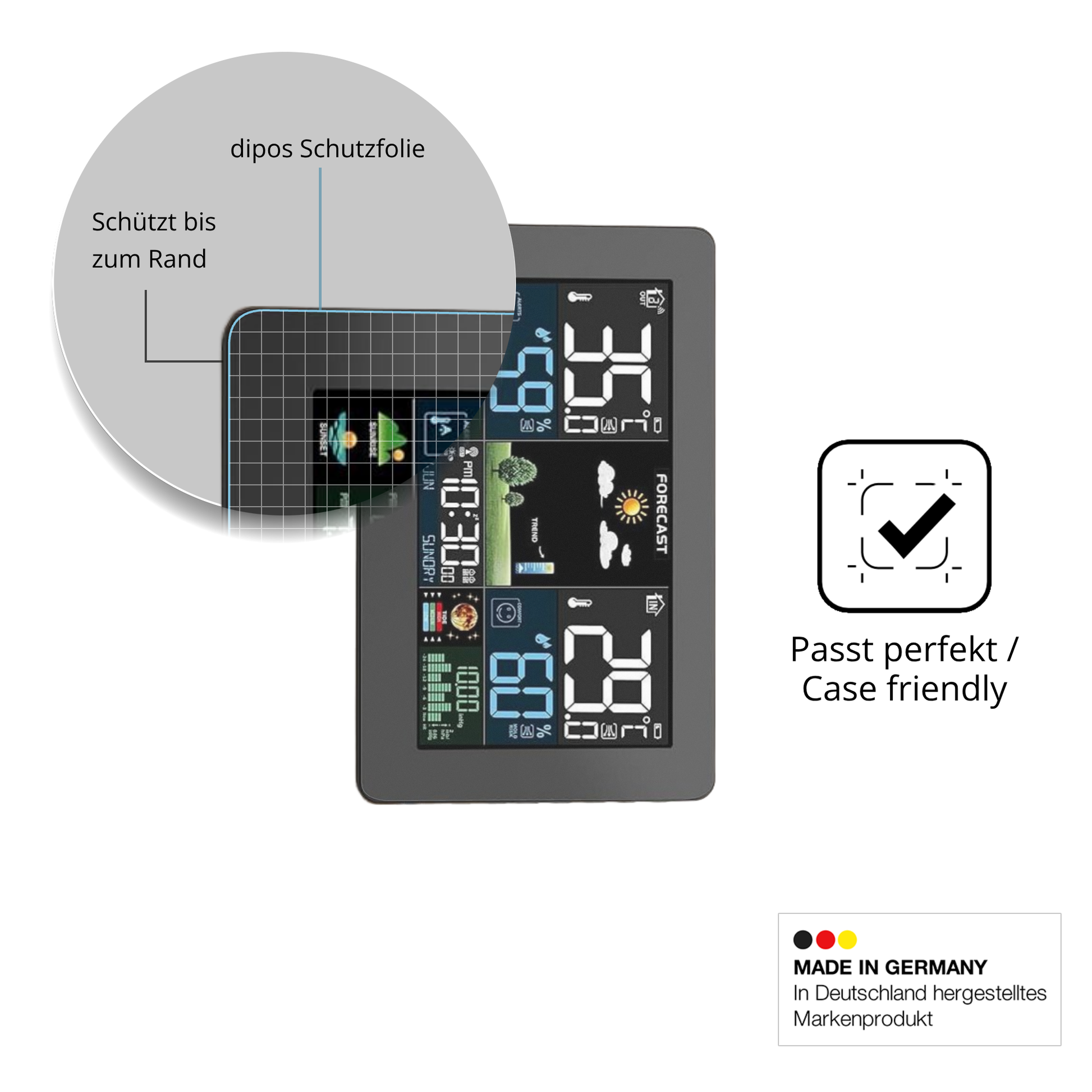 Schutzglasfolie mit optimaler Passform, zur Verwendung mit Hüllen geeignet