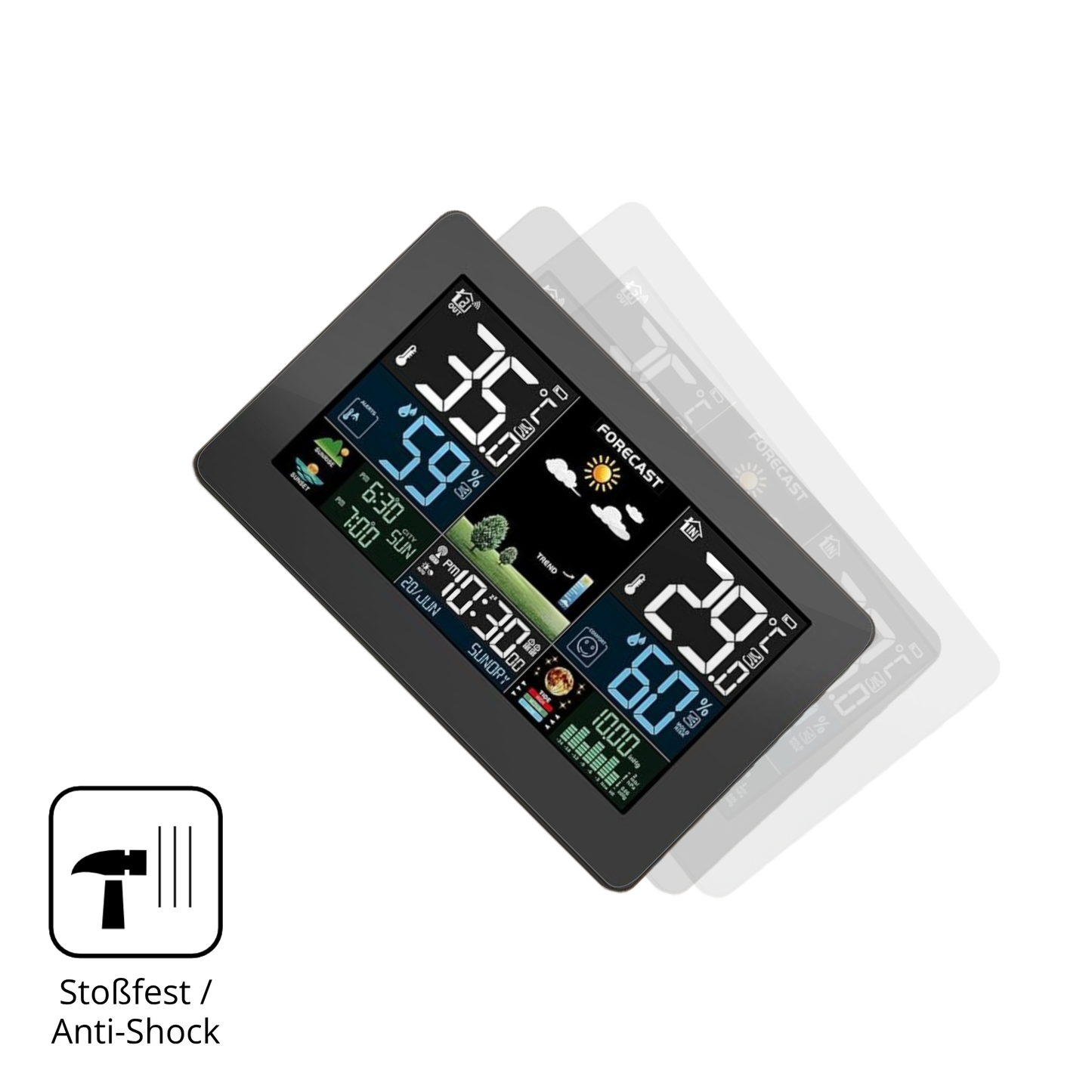 Schutz gegen Kratzer auf dem HAOYAO Wetterstation Glas durch Schlüssel, Stöße gegen die Tischkante oder Stürze