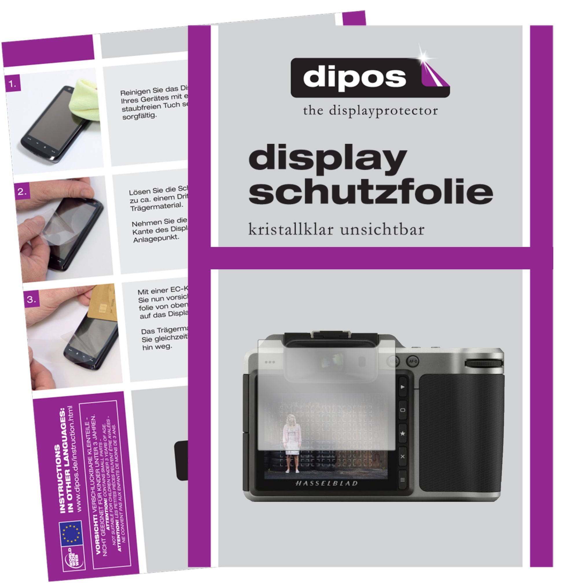 Klare Displayschutzfolie von dipos passend für Hasselblad X1D II 50C, präziser Zuschnitt und blasenfrei montiert