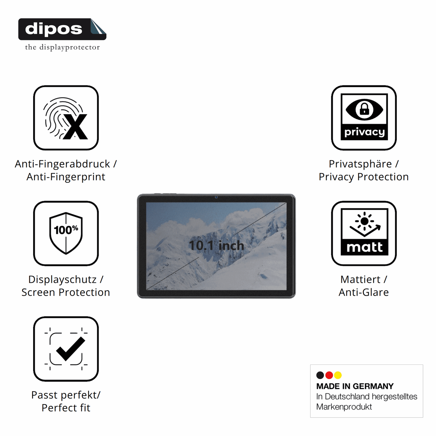 Privatsphäre-Schutz durch Sichtschutz-Folie passend zugeschnitten für hasskya10.1 zoll tab