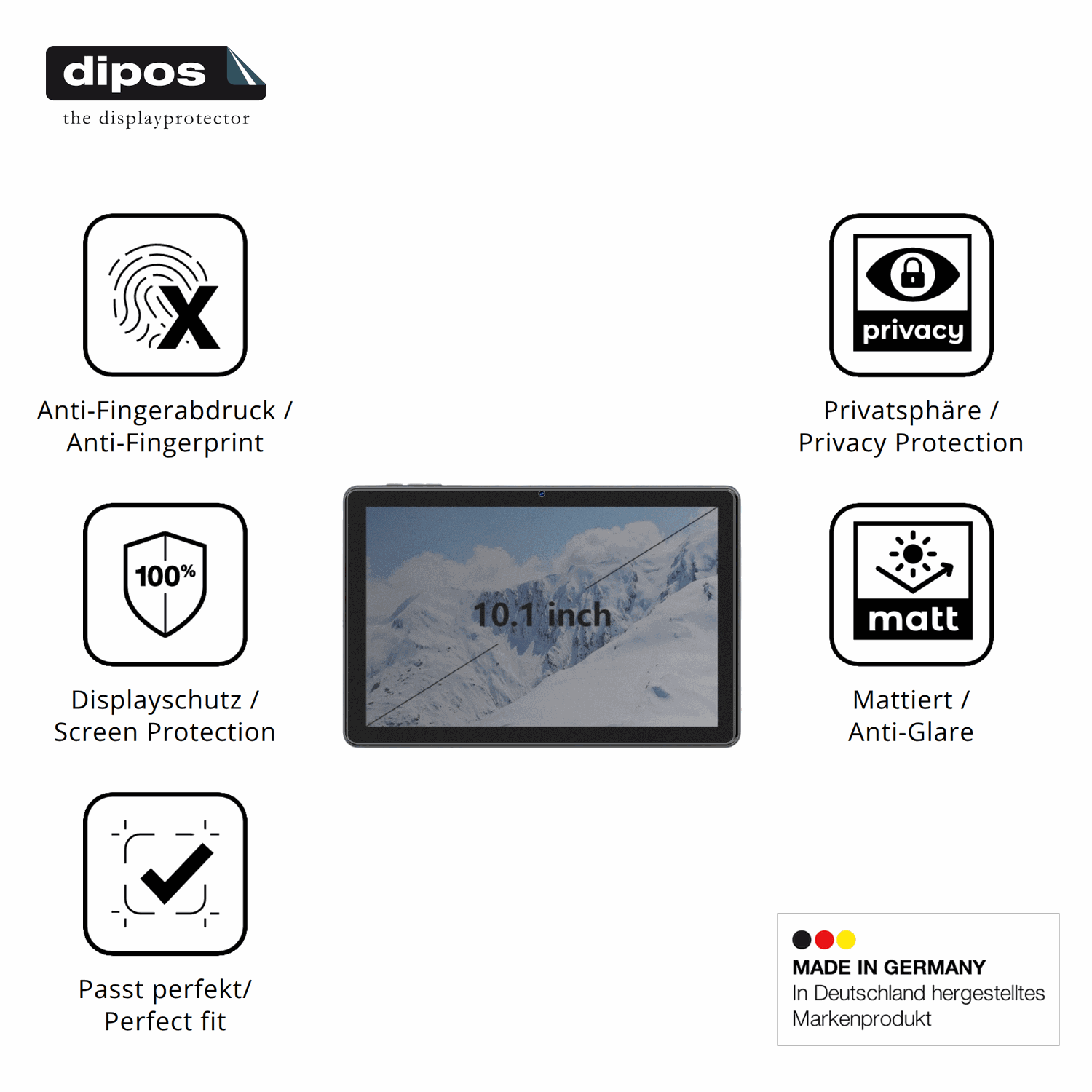 Privatsphäre-Schutz durch Sichtschutz-Folie passend zugeschnitten für hasskya10.1 zoll tab