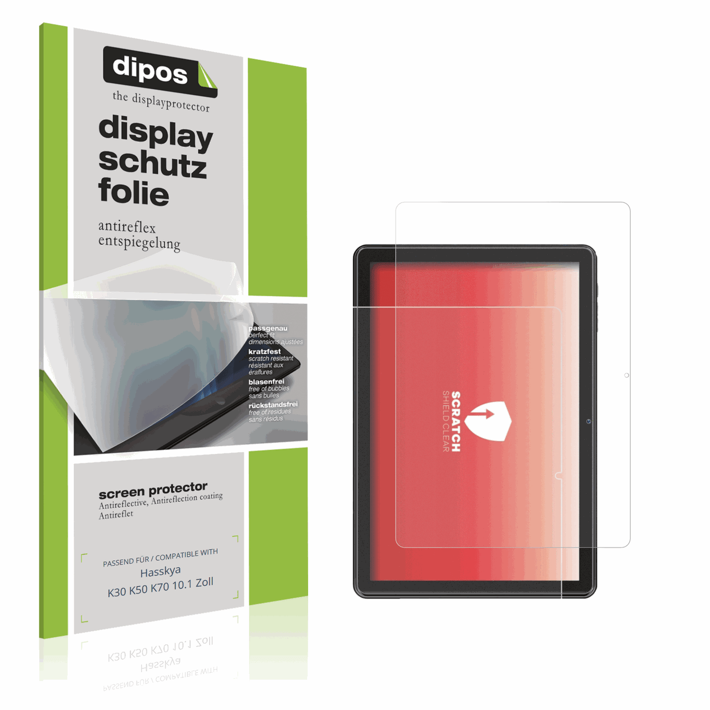 Matte Displayschutzfolie von dipos passend für Hasskya K30 K50 K70 10.1 Zoll, präziser Zuschnitt und blasenfrei montiert