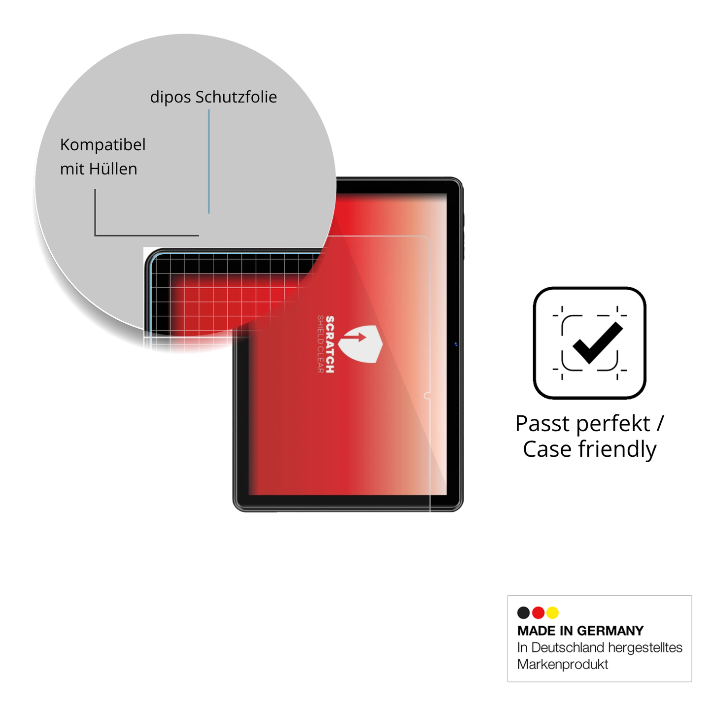 Schutzfolie mit optimaler Passform, zur Verwendung mit Hüllen geeignet