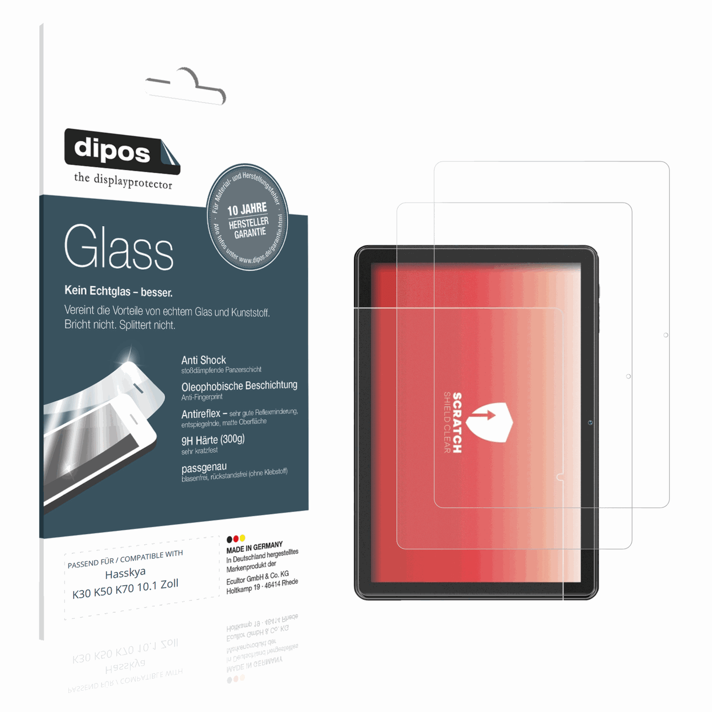 Matte Displayschutzfolie von dipos passend für Hasskya K30 K50 K70 10.1 Zoll, 9H kratzfest und blasenfrei montiert