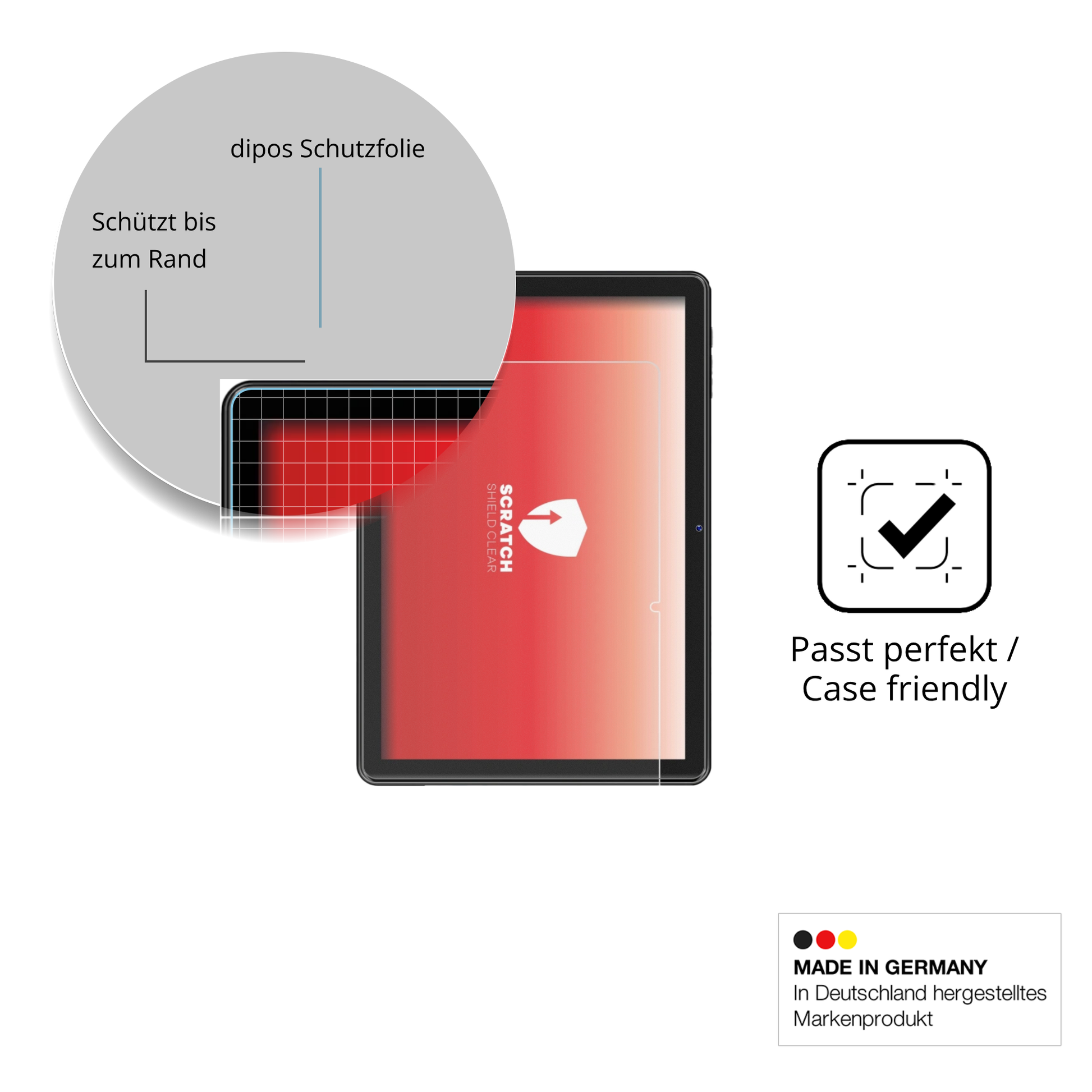 Schutzglasfolie mit optimaler Passform, zur Verwendung mit Hüllen geeignet