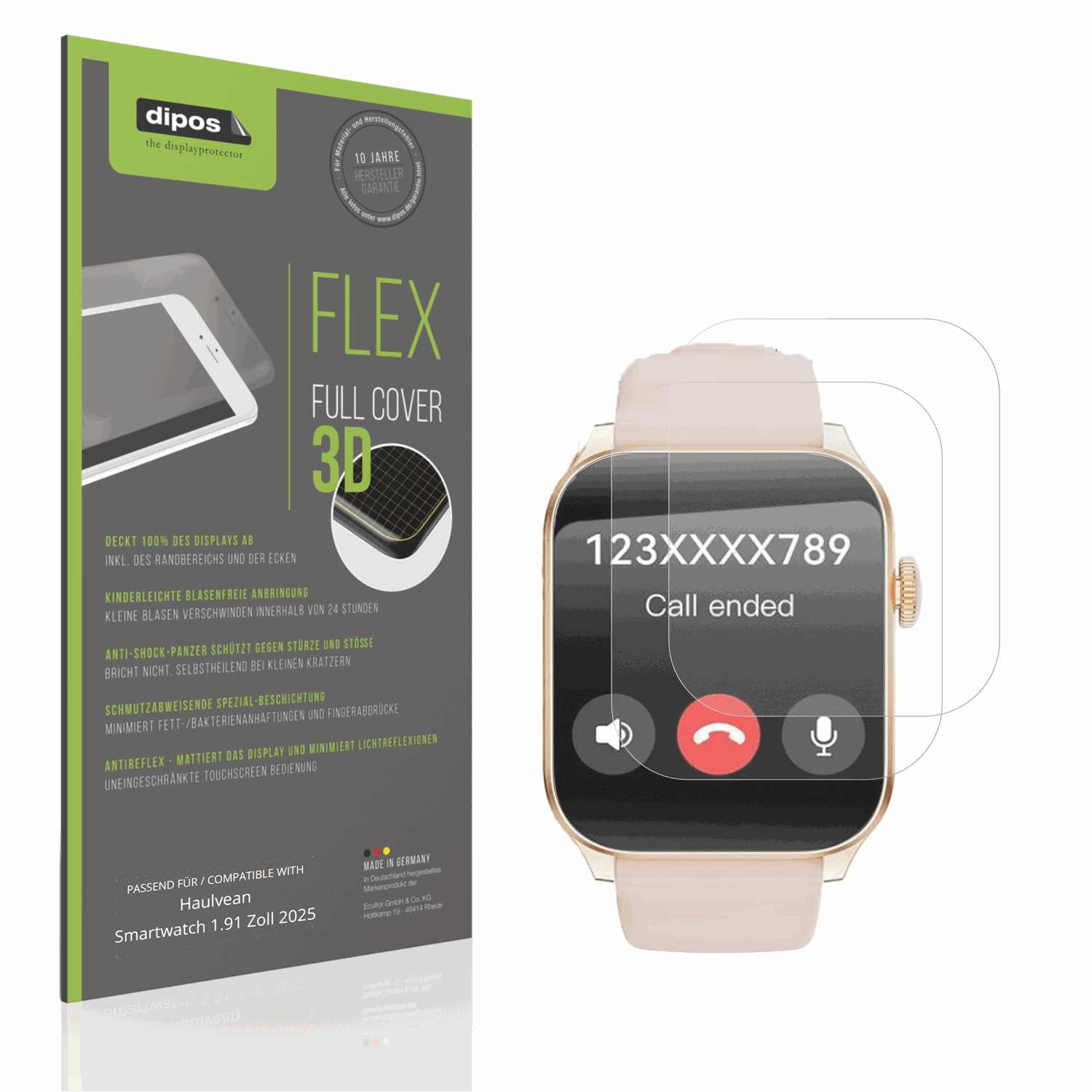 Matte Displayschutzfolie von dipos passend für Haulvean Smartwatch 1.91 Zoll 2025, 100% Displayabdeckung und blasenfreie Montage