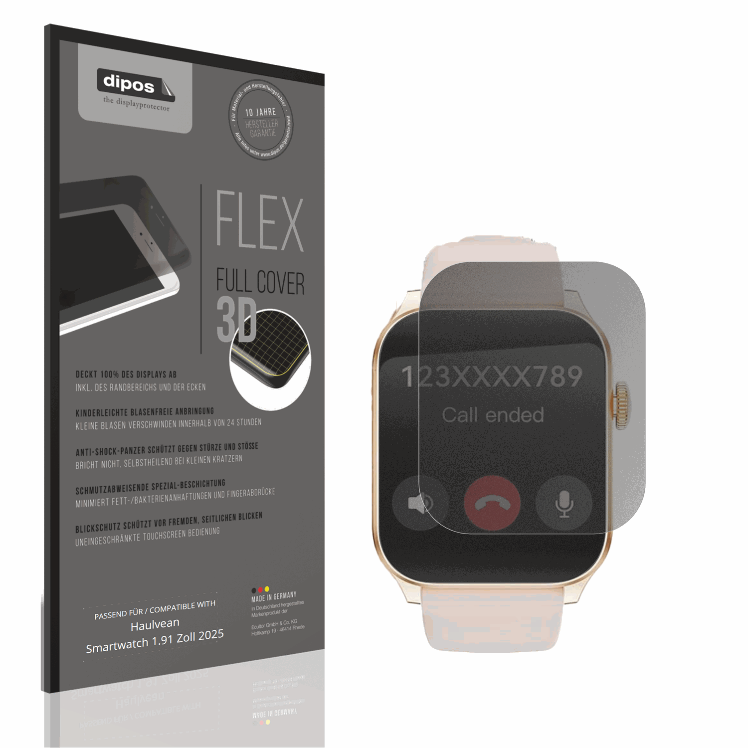 Blickschutzfolie von dipos passend für Haulvean Smartwatch 1.91 Zoll 2025, 100% Displayabdeckung und blasenfreie Montage