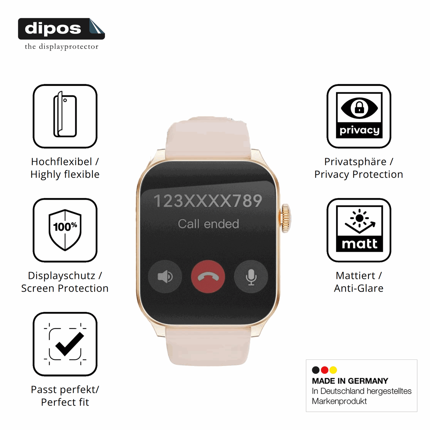 Flexible TPU-Folie passend zugeschnitten für Haulvean Smartwatch 1.91 Zoll 2025, mit Privatsphäre-Schutz durch Sichtschutz-Folie