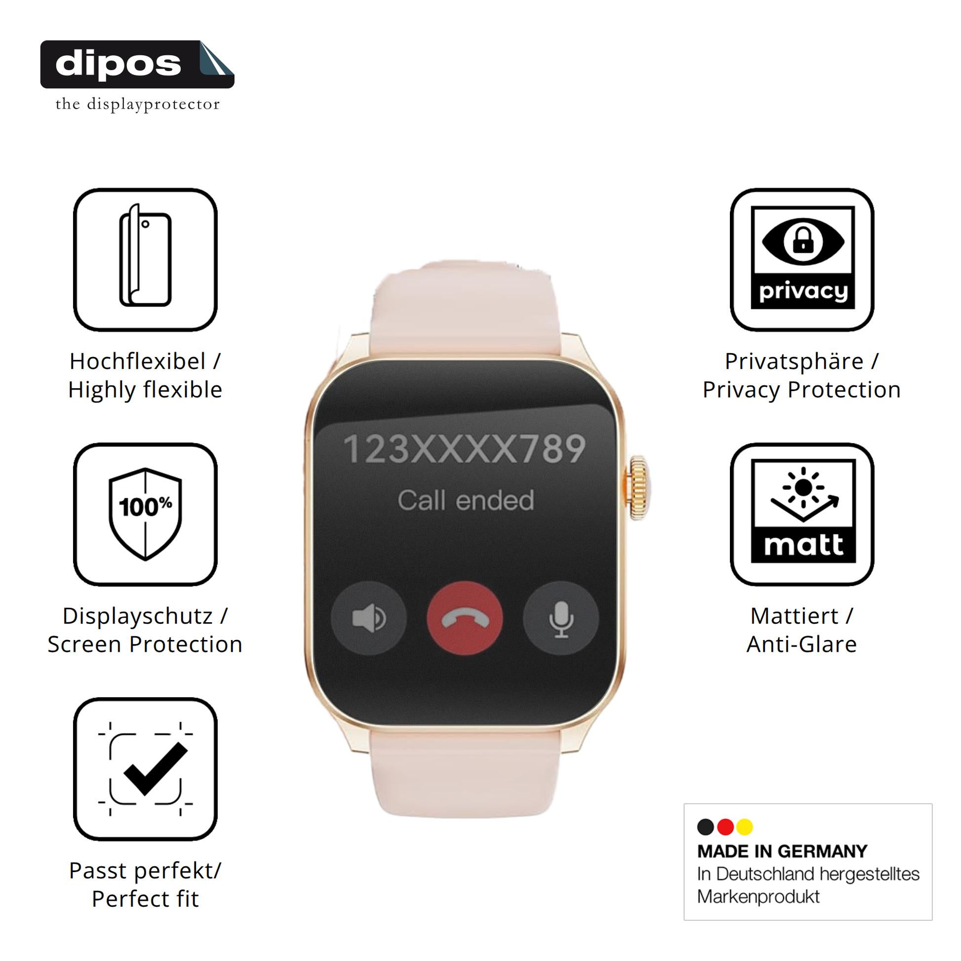 Flexible TPU-Folie passend zugeschnitten für Haulvean Smartwatch 1.91 Zoll 2025, mit Privatsphäre-Schutz durch Sichtschutz-Folie