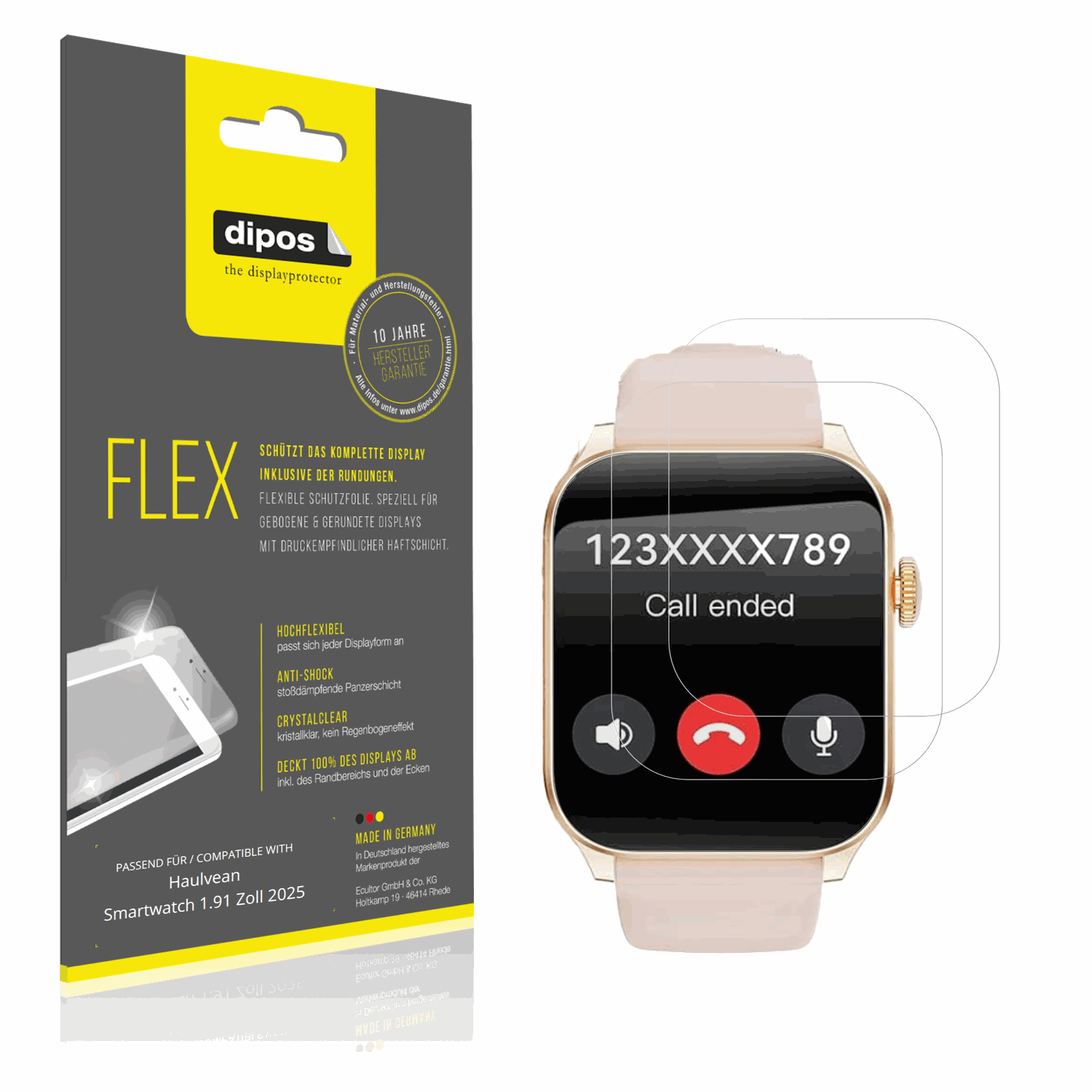 Klare Displayschutzfolie von dipos passend für Haulvean Smartwatch 1.91 Zoll 2025, 100% Displayabdeckung und blasenfreie Montage