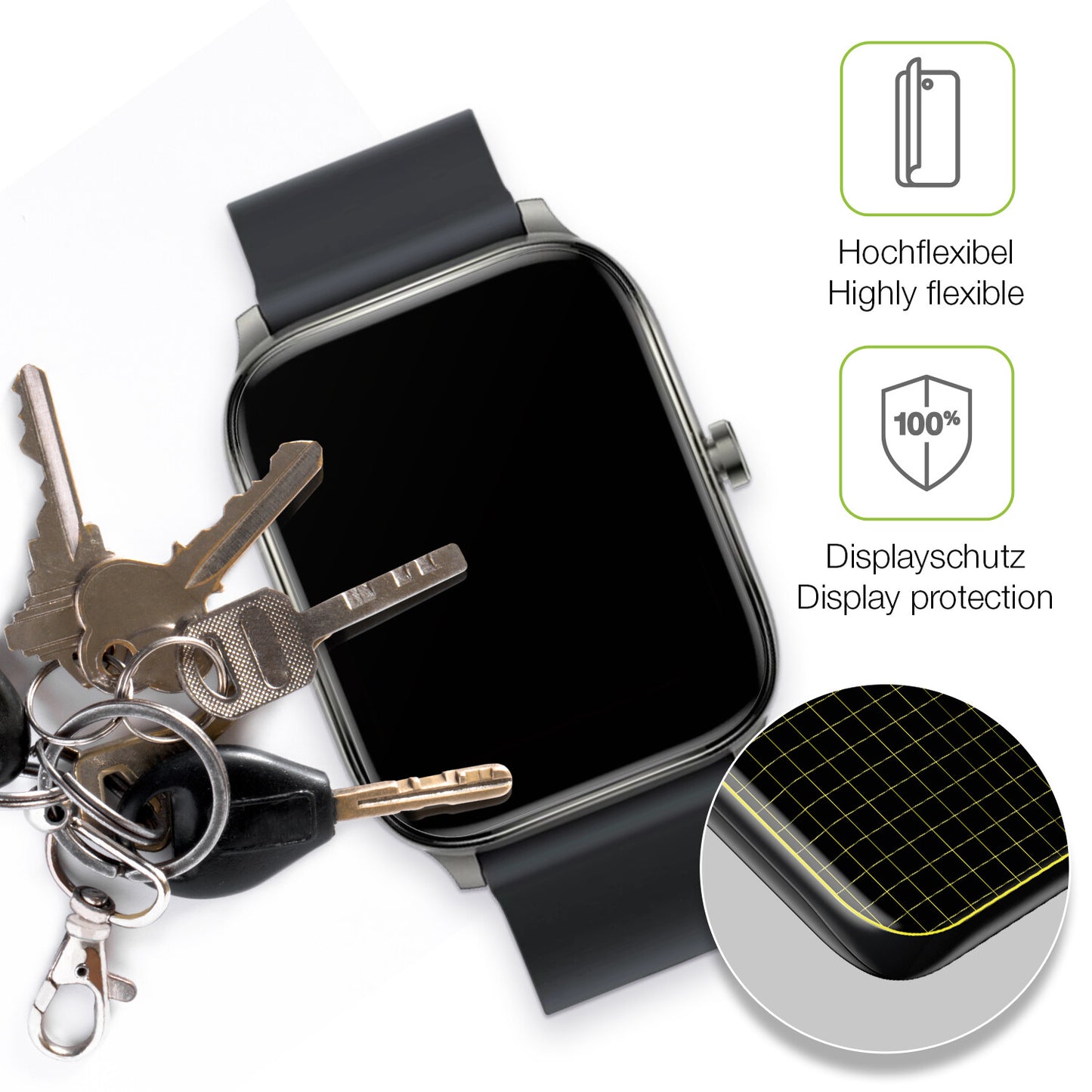 dipos Displayschutz für Haylou GST Smartwatch, transparente Oberfläche, perfekte Passform auch für die Rundungen