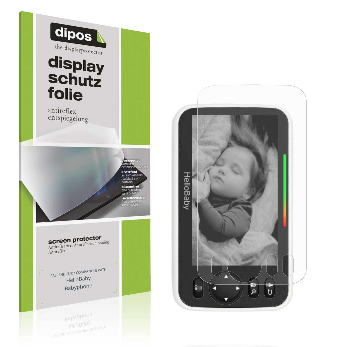 Matte Displayschutzfolie von dipos passend für HelloBaby Babyphone, präziser Zuschnitt und blasenfrei montiert