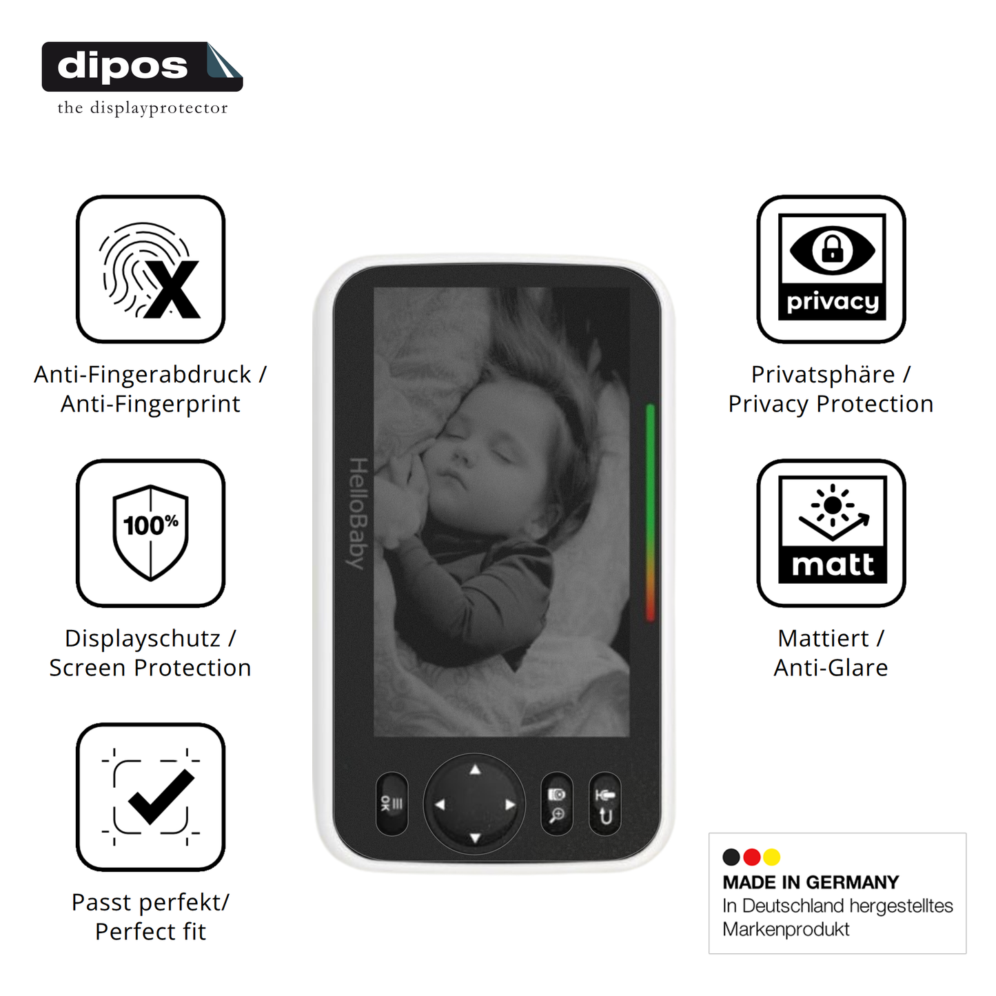 Privatsphäre-Schutz durch Sichtschutz-Folie passend zugeschnitten für HelloBaby Babyphone