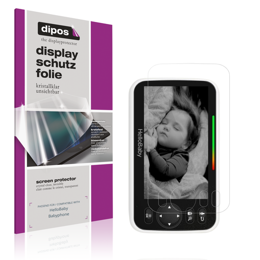 Klare Displayschutzfolie von dipos passend für HelloBaby Babyphone, präziser Zuschnitt und blasenfrei montiert