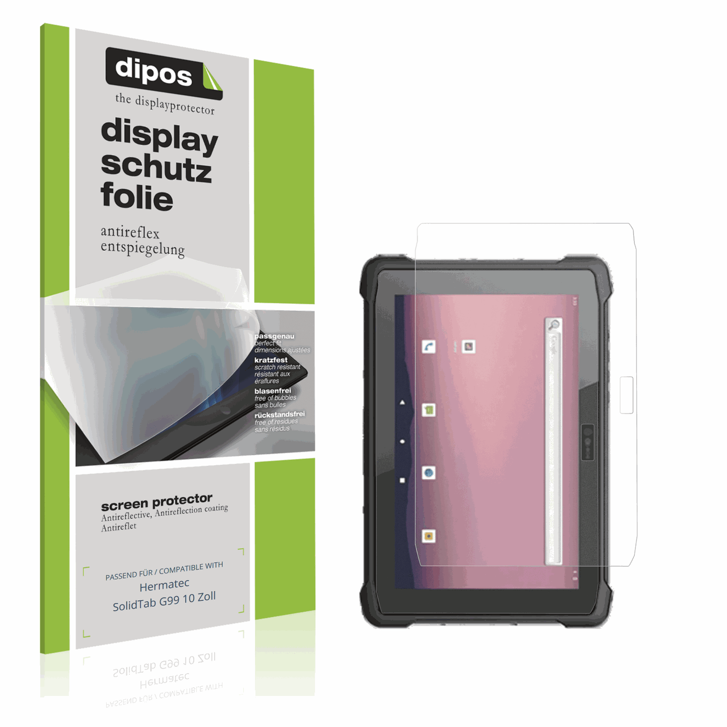 Matte Displayschutzfolie von dipos passend für hermatecsolidtab g99 10 zoll, präziser Zuschnitt und blasenfrei montiert