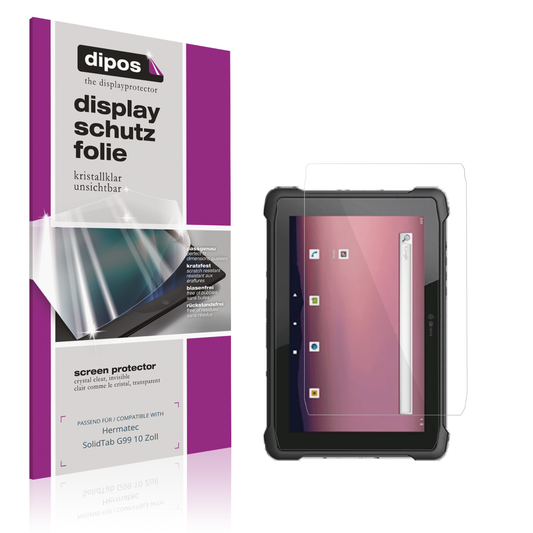 Klare Displayschutzfolie von dipos passend für hermatecsolidtab g99 10 zoll, präziser Zuschnitt und blasenfrei montiert