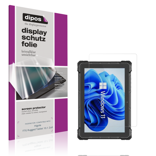 Klare Displayschutzfolie von dipos passend für higolef7g rugged tablet 10.1 zoll, präziser Zuschnitt und blasenfrei montiert