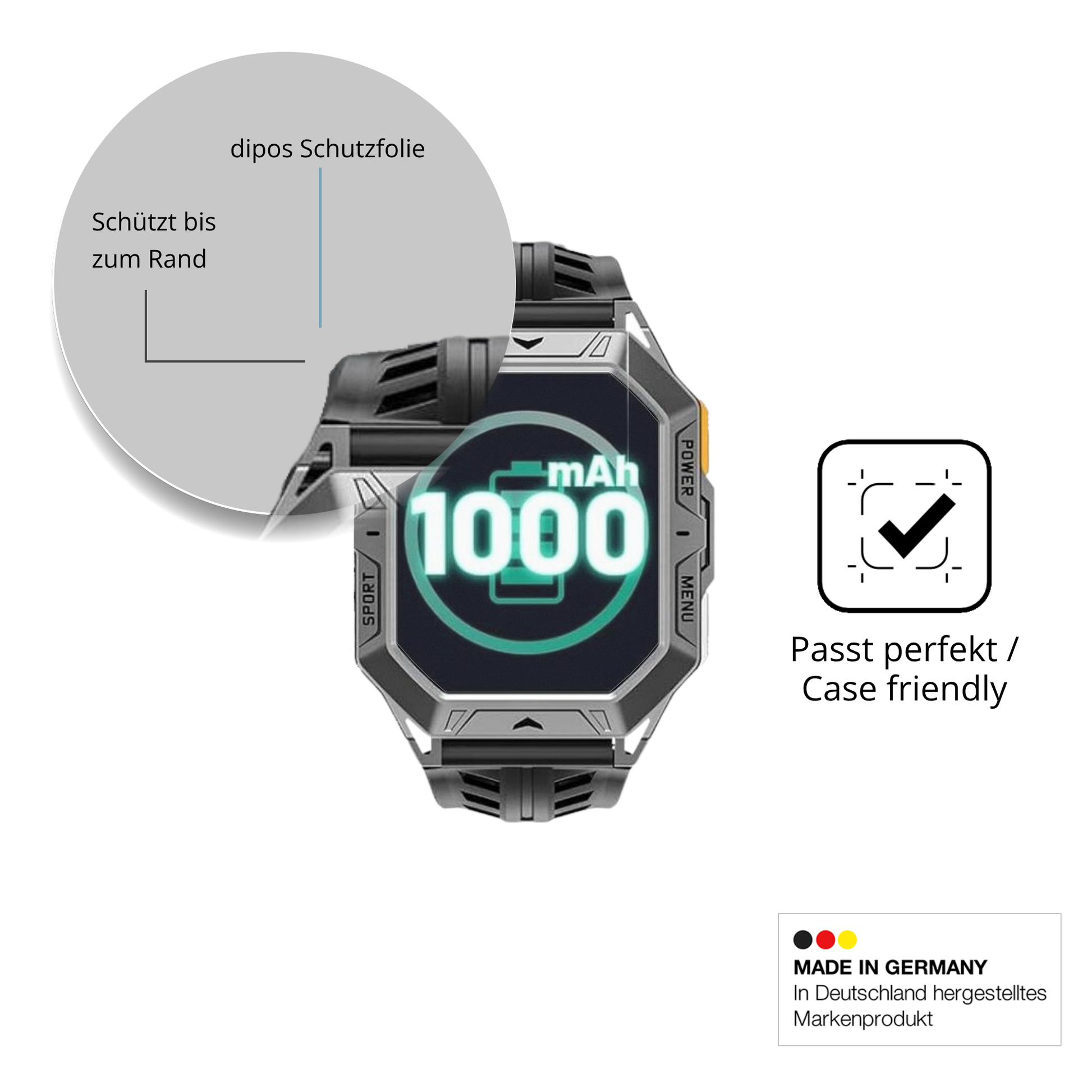 Schutzglasfolie mit optimaler Passform, zur Verwendung mit Hüllen geeignet