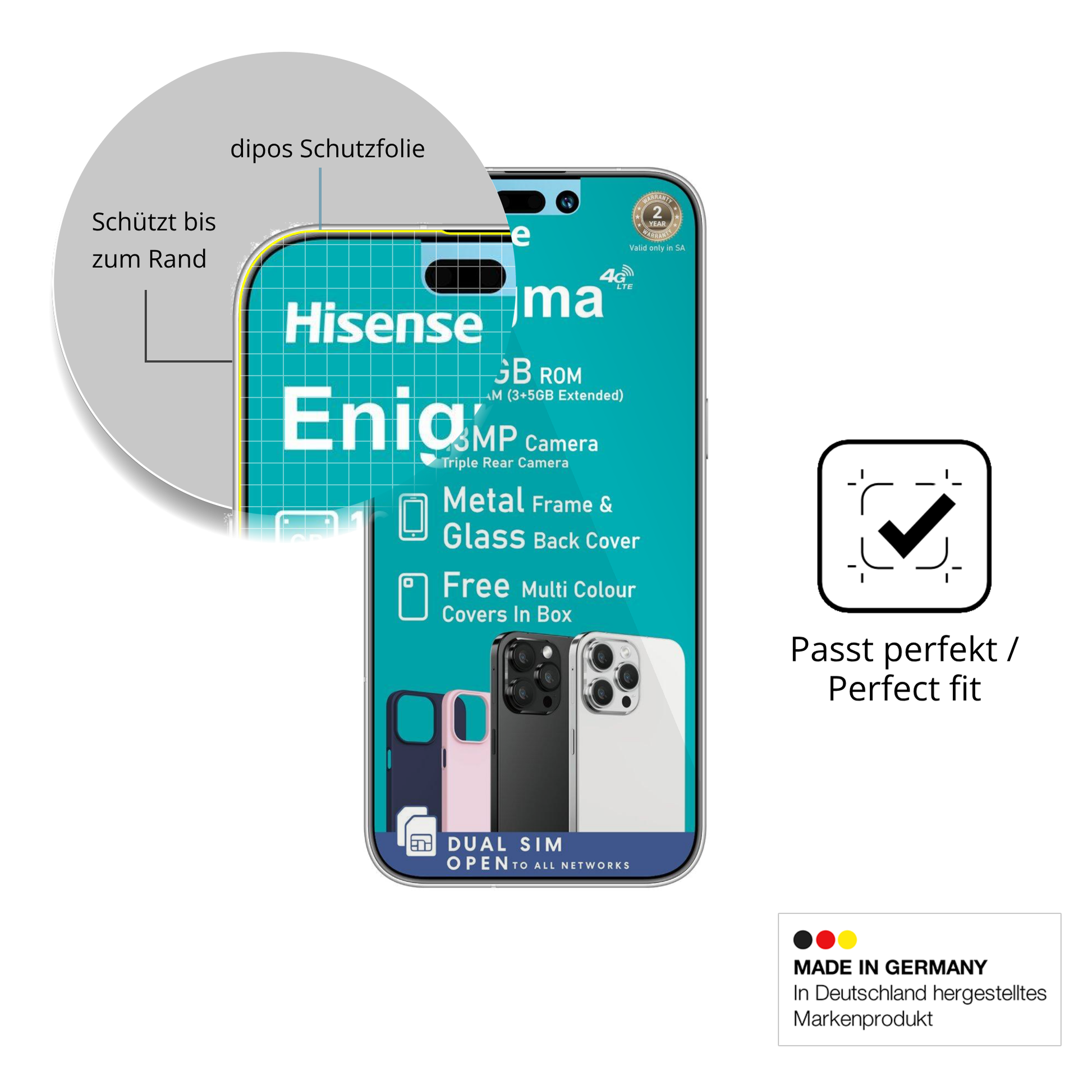 Schutzfolie mit optimaler Passform, zur Verwendung mit Hüllen geeignet