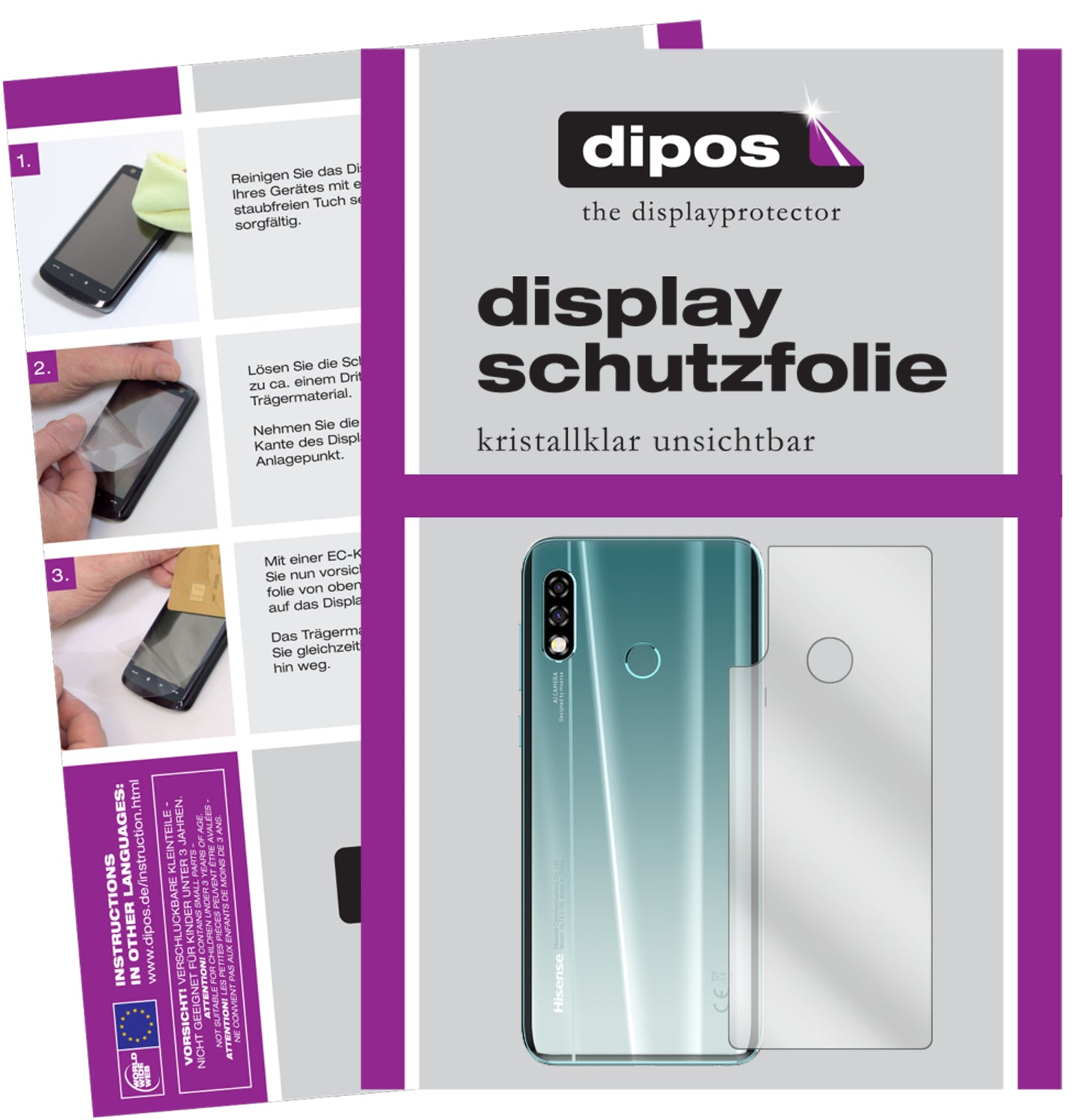 Klare Displayschutzfolie von dipos passend für Hisense Infinity H30 Rückseite, präziser Zuschnitt und blasenfrei montiert