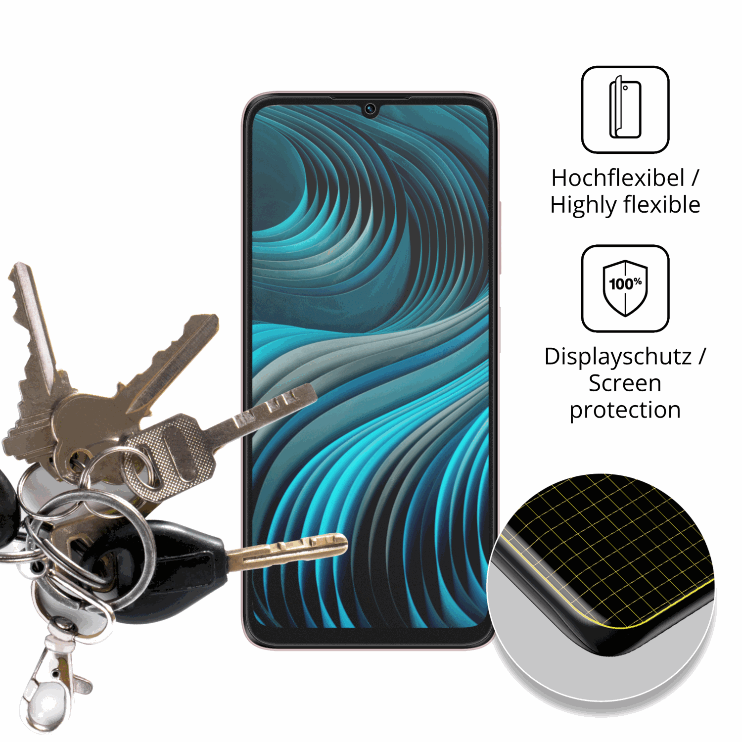 dipos Displayschutz für HMD Vibe2 5G, transparente Oberfläche, perfekte Passform auch für die Rundungen