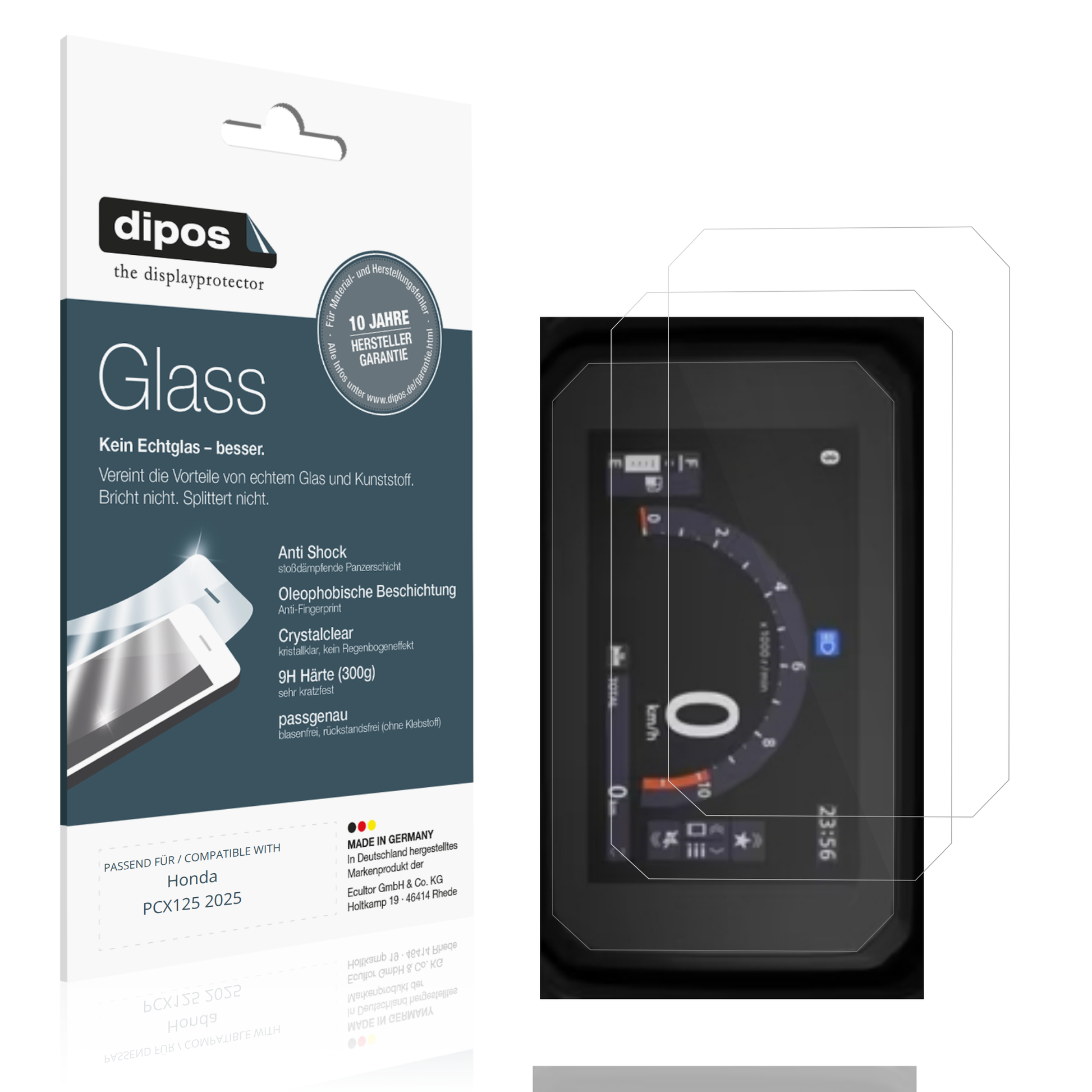 Klare Displayschutzfolie von dipos passend für hondapcx125 2025, 9H kratzfest und blasenfrei montiert