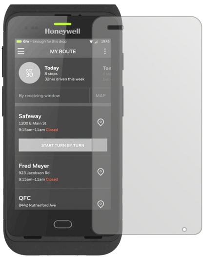 HoneywellCT40 mit aufgebrachter dipos Displayschutzfolie, die lästige Fingerabdrücke minimiert