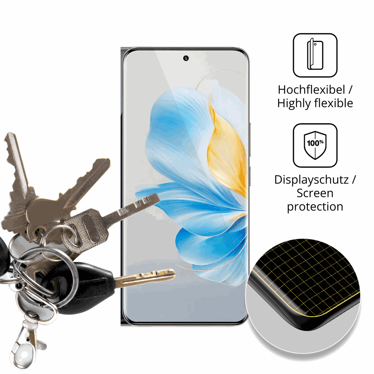 dipos Displayschutz für Honor 100, transparente Oberfläche, geringe Dicke und perfekte Passform