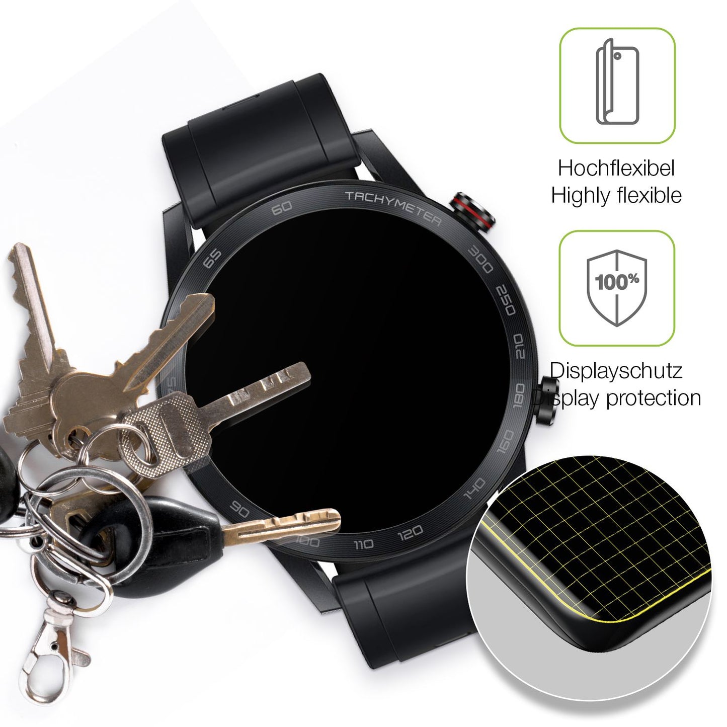 dipos Displayschutz für Honor Magic Watch 2 46mm, transparente Oberfläche, perfekte Passform auch für die Rundungen